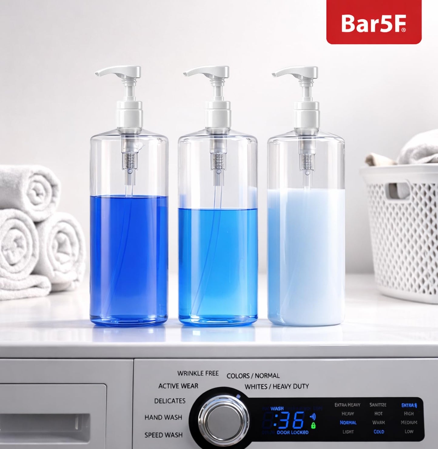 Bar5F Pump Bottle (2-Pack 32-Ounce 1-Liter) Empty for Shampoo Conditioner Body Wash Lotion BPA-Free Crystal-Clear