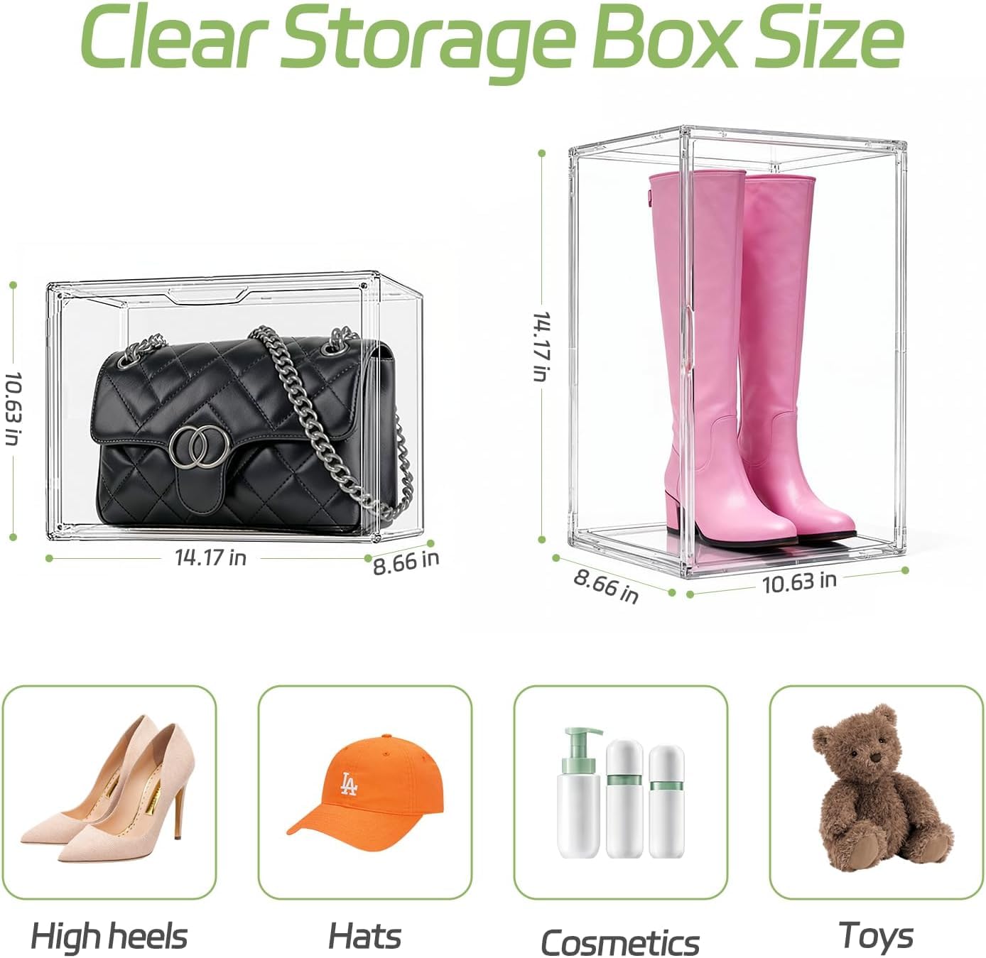 Clear Stackable Storage Bins, Acrylic Display Case, Acrylic Boxes with Lids, Magnetic Lid Storage Bins for Handbags & Purse, Large Figures Collectibles, Storage Box for Home Organization(5 Pack)