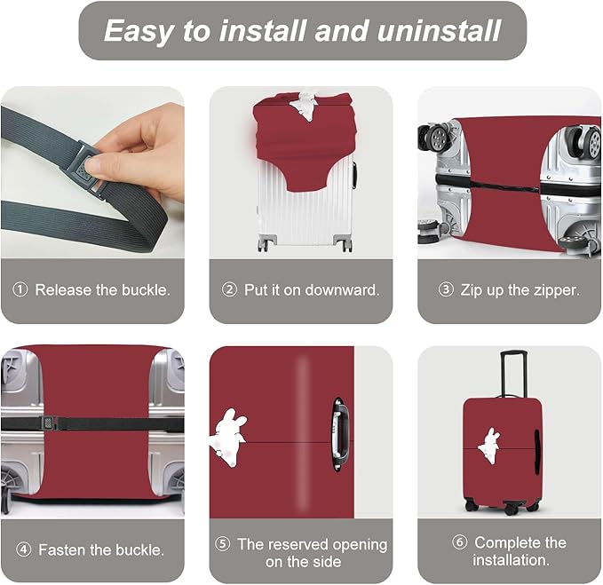 Burgundy Rabbit Luggage Protector, Washable Suitcase Cover Simple Animal Pattern Anti-scratch for 28",30"Bag