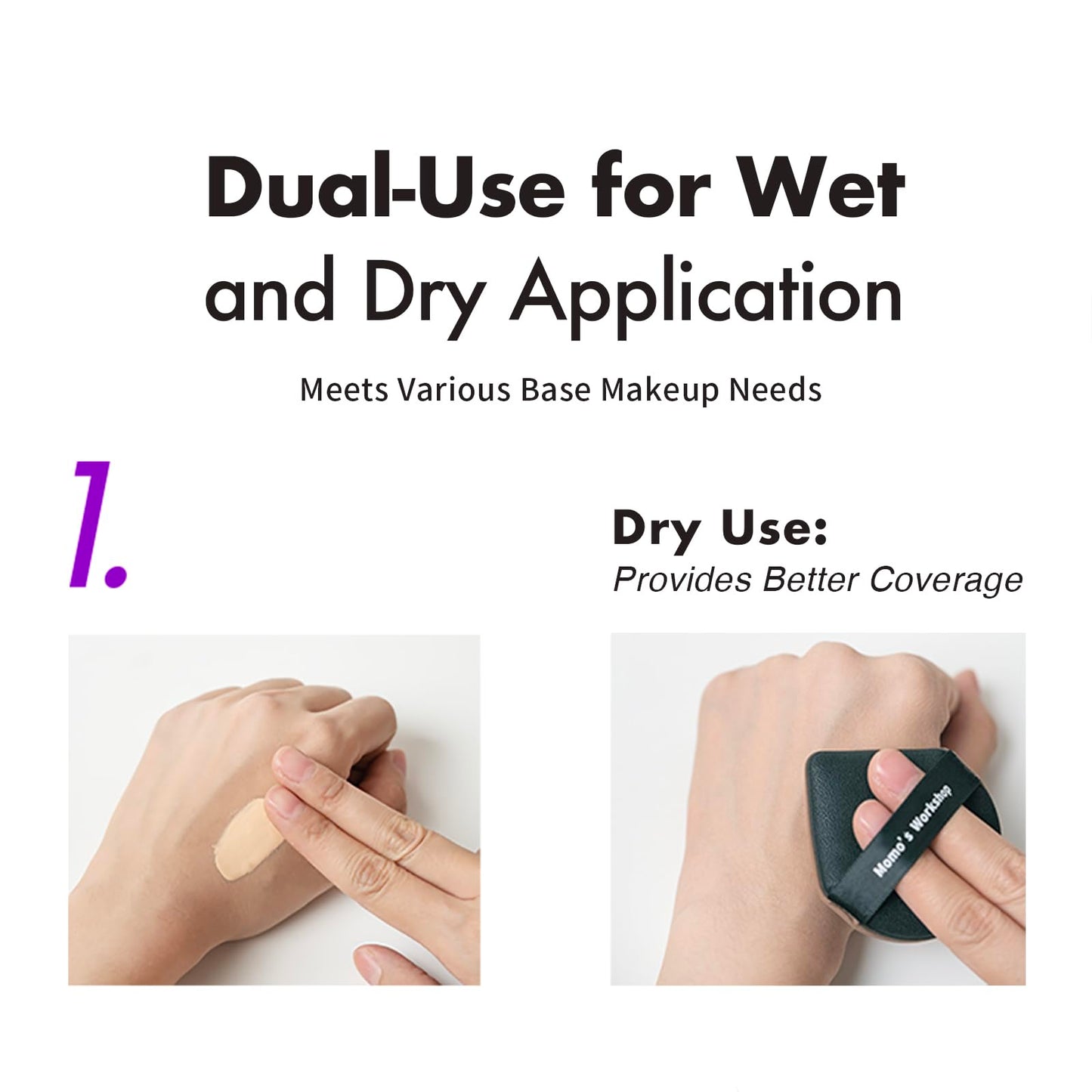 Momo's Workshop Makeup Sponge Water Drop 3Pcs Lychee PU Puff Dry/Wet for Foundation
