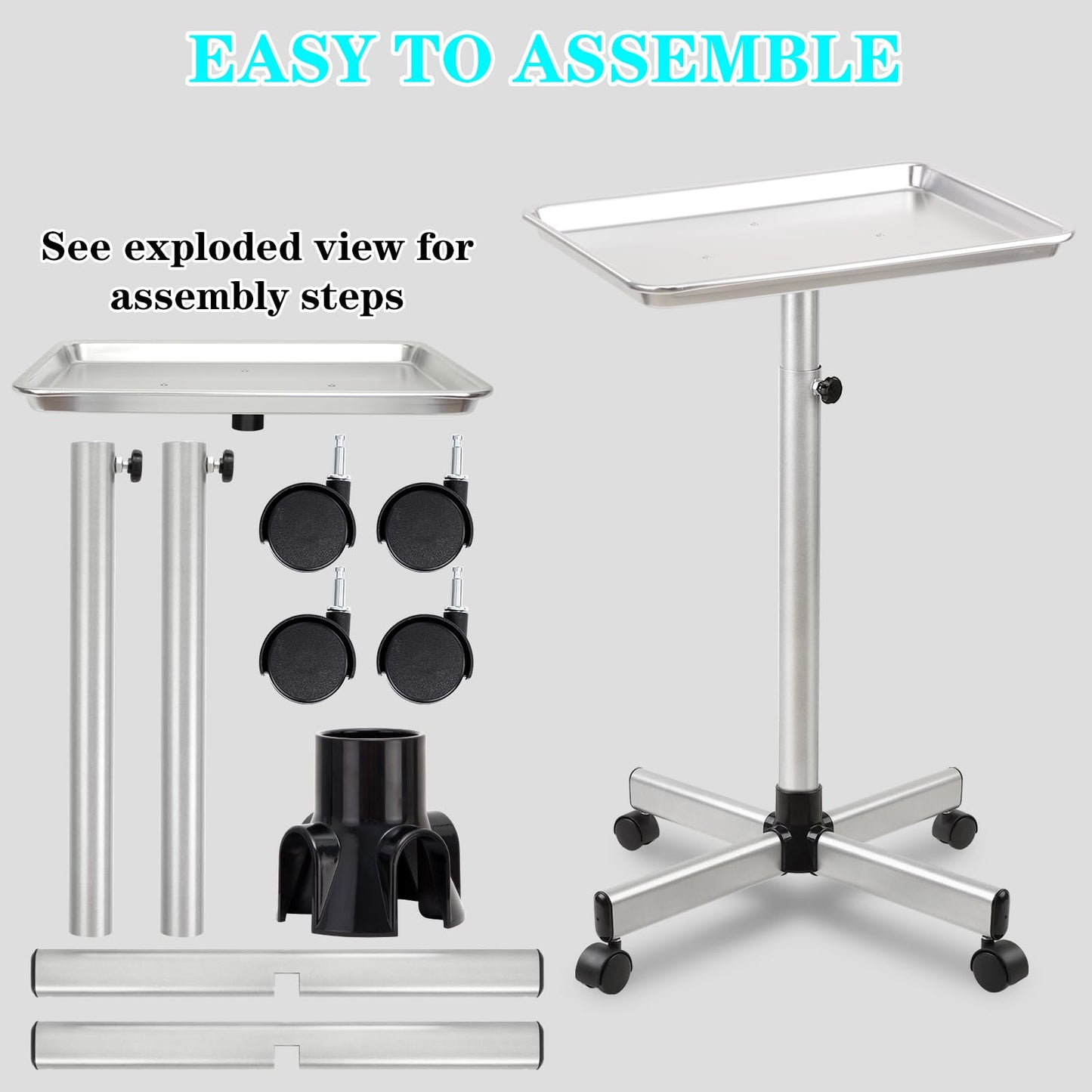 Salon Tray on Wheels, Salon Color Tray with Adjustable Height, Hair Stylist Tray, Suitable for Tattoo Tray and Dental Tray