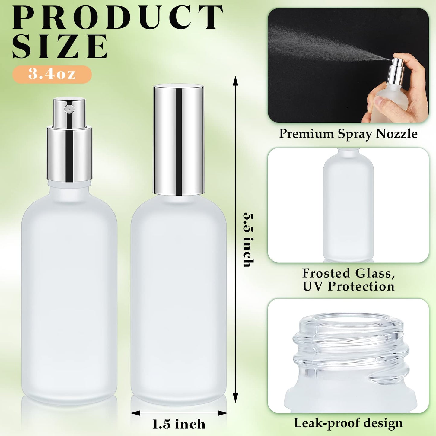 Tessco for you 20 Pcs 30/60/100 ml Glass Spray Bottles Frosted Empty Perfume Bottle Atomizer Refillable Clear Bottle with Fine Mist Sprayer Pump for Room Face Travel Business (Silver, 3.4 oz)