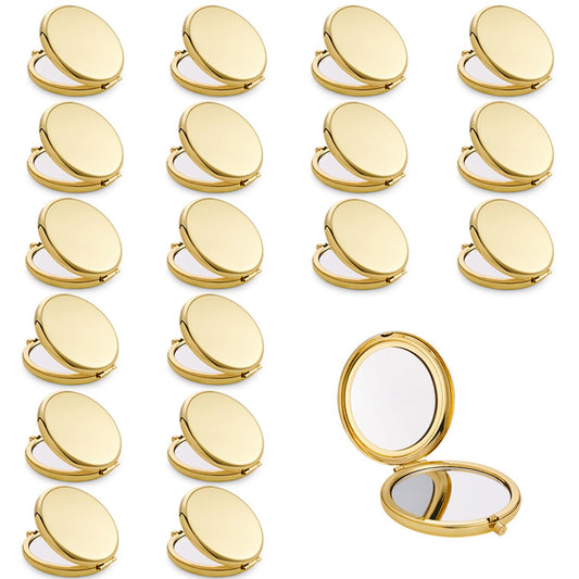 QUSTGO Compact Mirror, Pocket Travel Makeup Mirror for Purse, Metal Round Shell, 2-Sided 1X/2X Magnifying, Portable, Folding, Handheld, Gold, 18 Pack