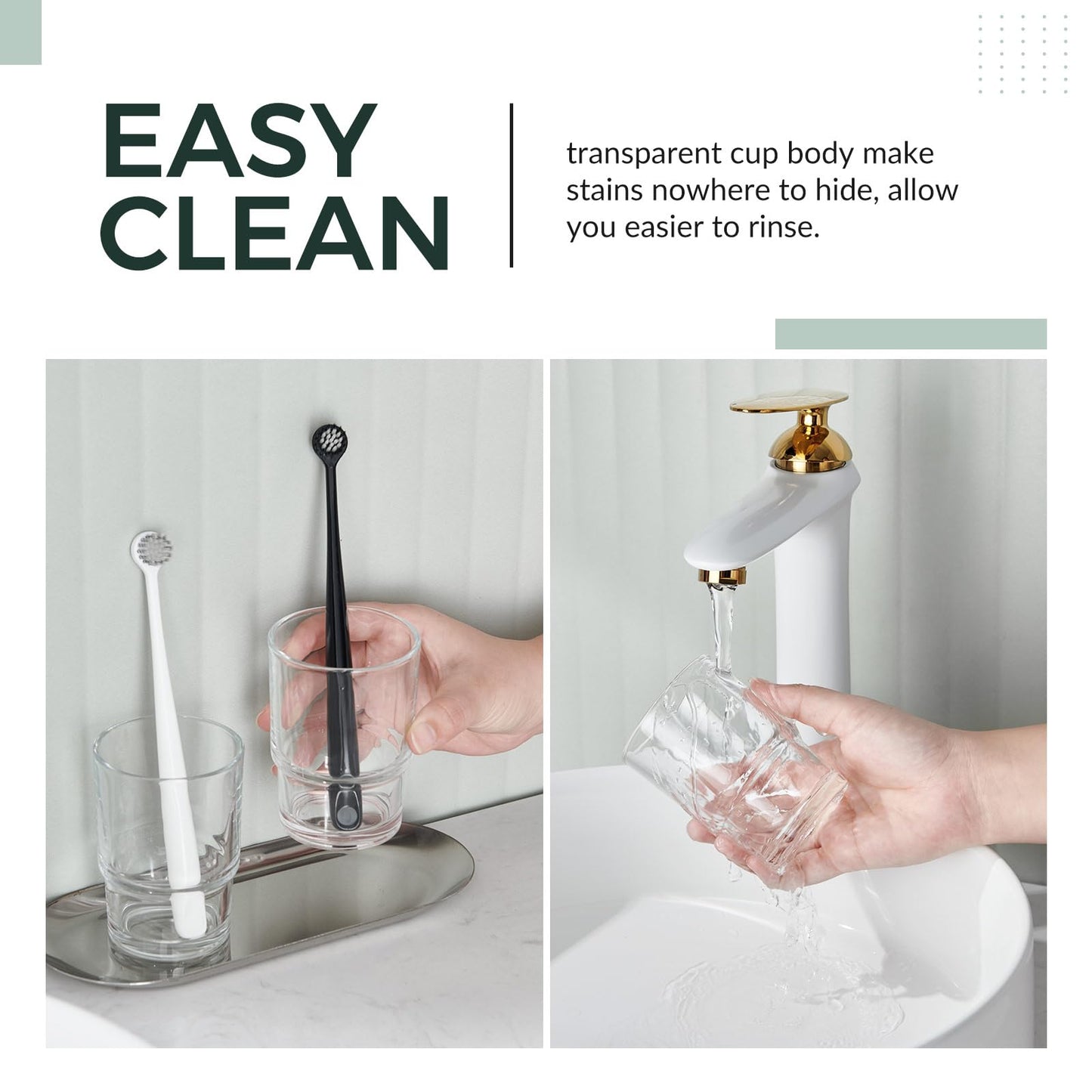 Aomasi Toothbrush Holders for Bathroom, 2 Pack Transparent Glass Tumbler Cups, Modern Thick Glassware
