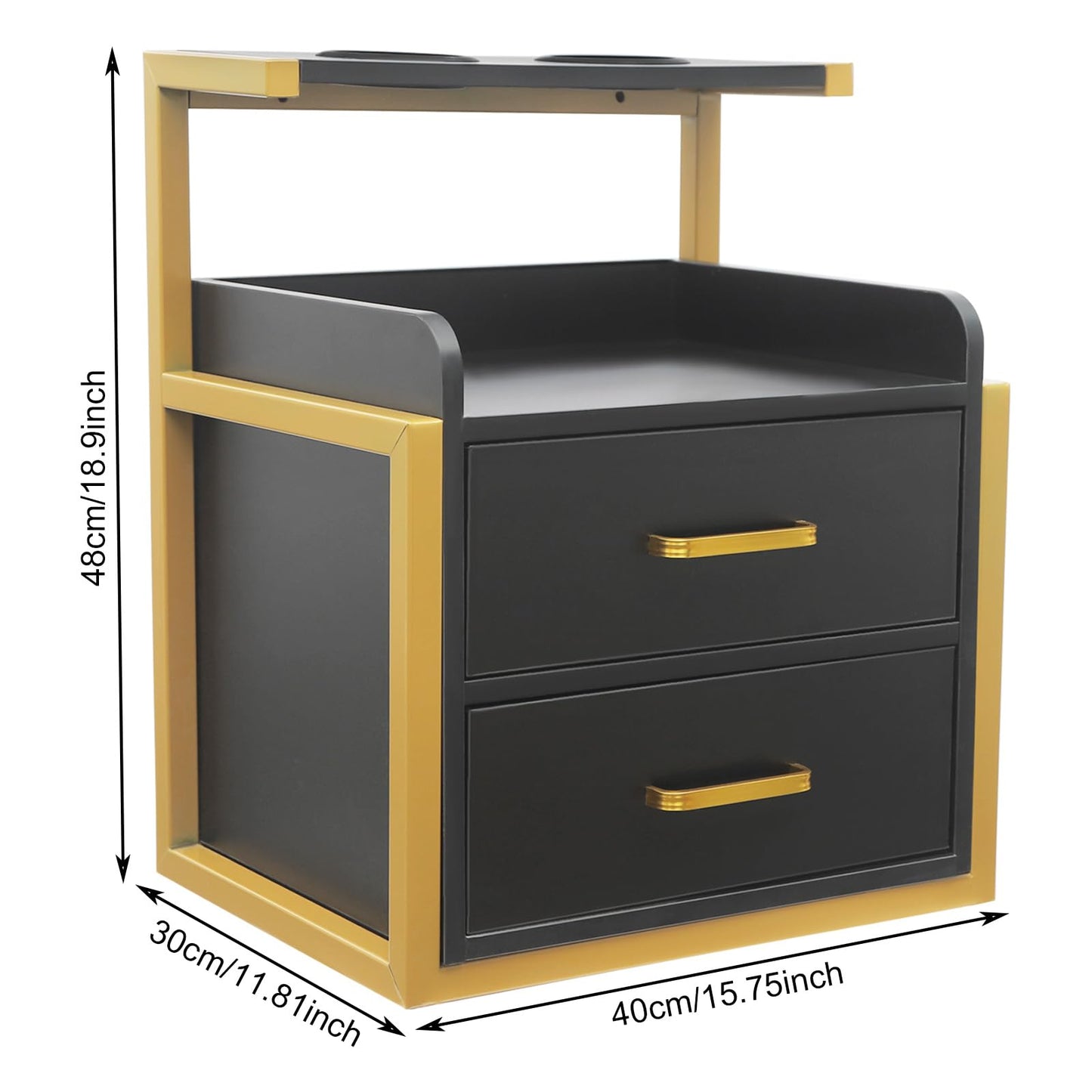 Eapmic Salon Cabinet with Drawers, Suspended Salon Wall Cabinet, Salon Stations Salon Table with 2 Drawers, Stylist Storage Cabinet Beauty Station with 2 Hair Dryer Holders (Gold＋Black)
