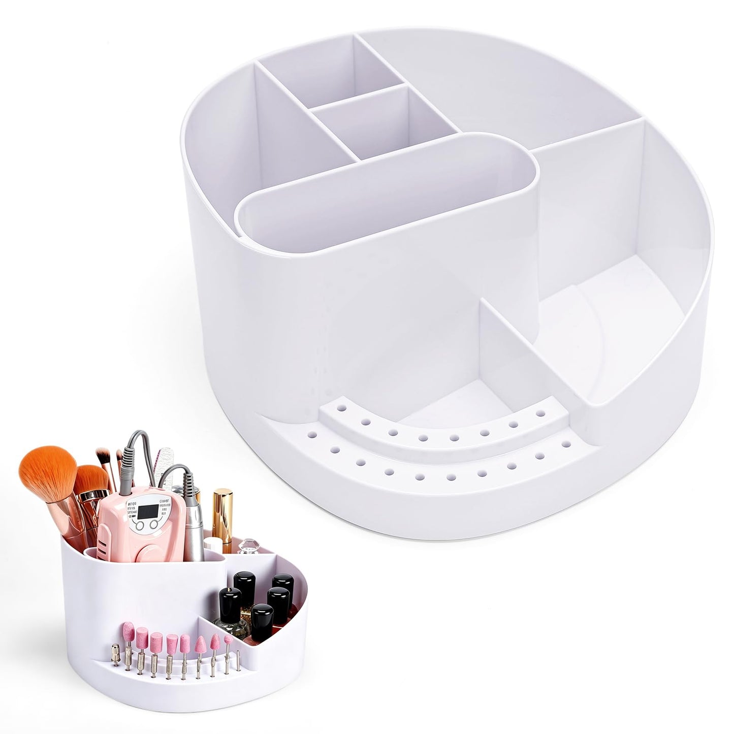 Noverlife Large Capacity Nail Drill Holder, Nail Desk Organizer with 18 Holes & 7 Compartments for 3/32" Nail Drill Bits & Nail Brushes, Manicure Nail Art Tools Storage Box for Nail Tech Supplies