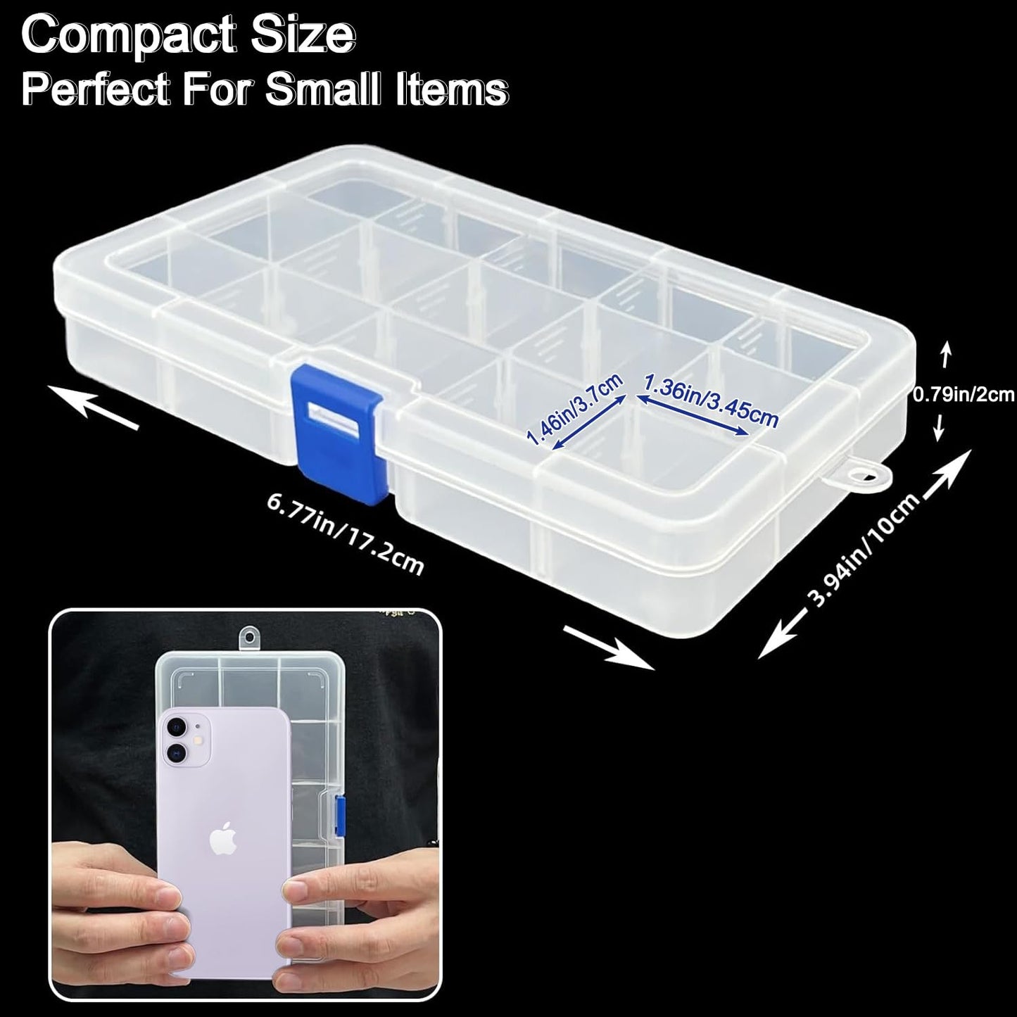DUOFIRE Plastic Organizer Container Storage Box Adjustable Divider Removable Grid Compartment for Jewelry Beads Earring Container Tool Fishing Hook Small Accessories (15 grids, White X 16)