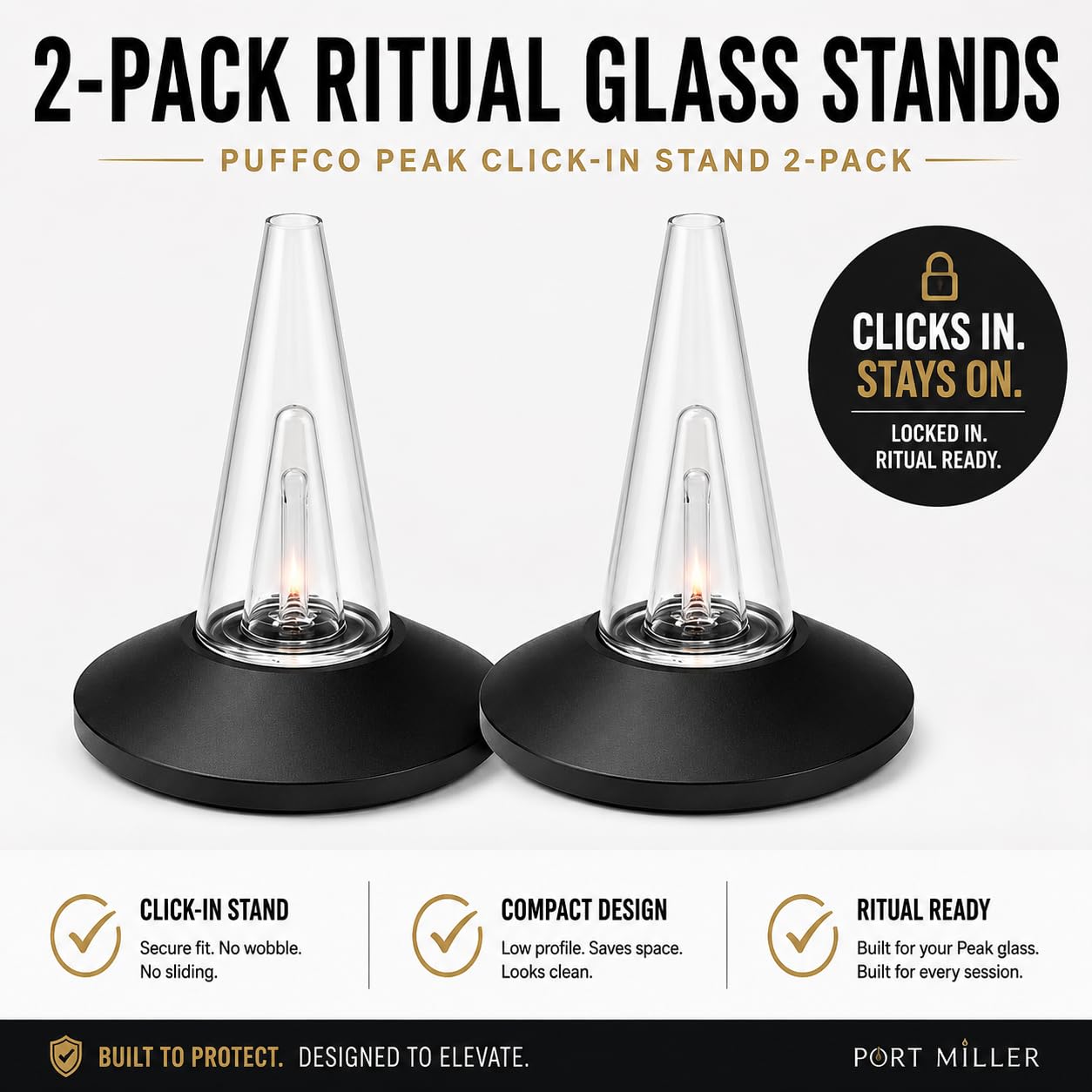 Port Miller Puffco Peak & Peak Pro Glass Stand (2 Pack) — Secure Display and Storage Base — 4" Wide, Click-In Fit