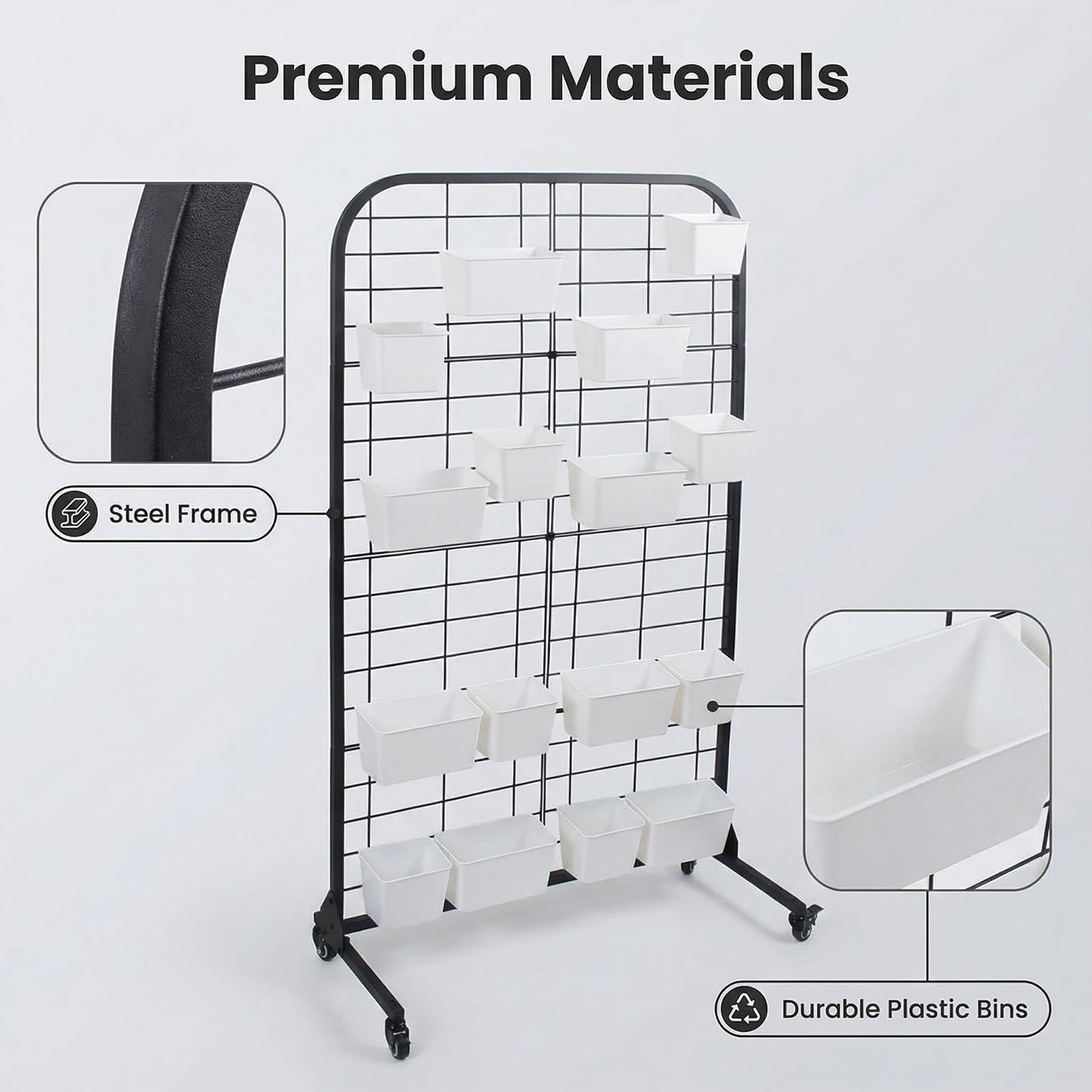 MBQQ Grid Wall Panel, Heavy Duty Floorstanding Display with Detachable Design, Movable Commercial Retail Fixture