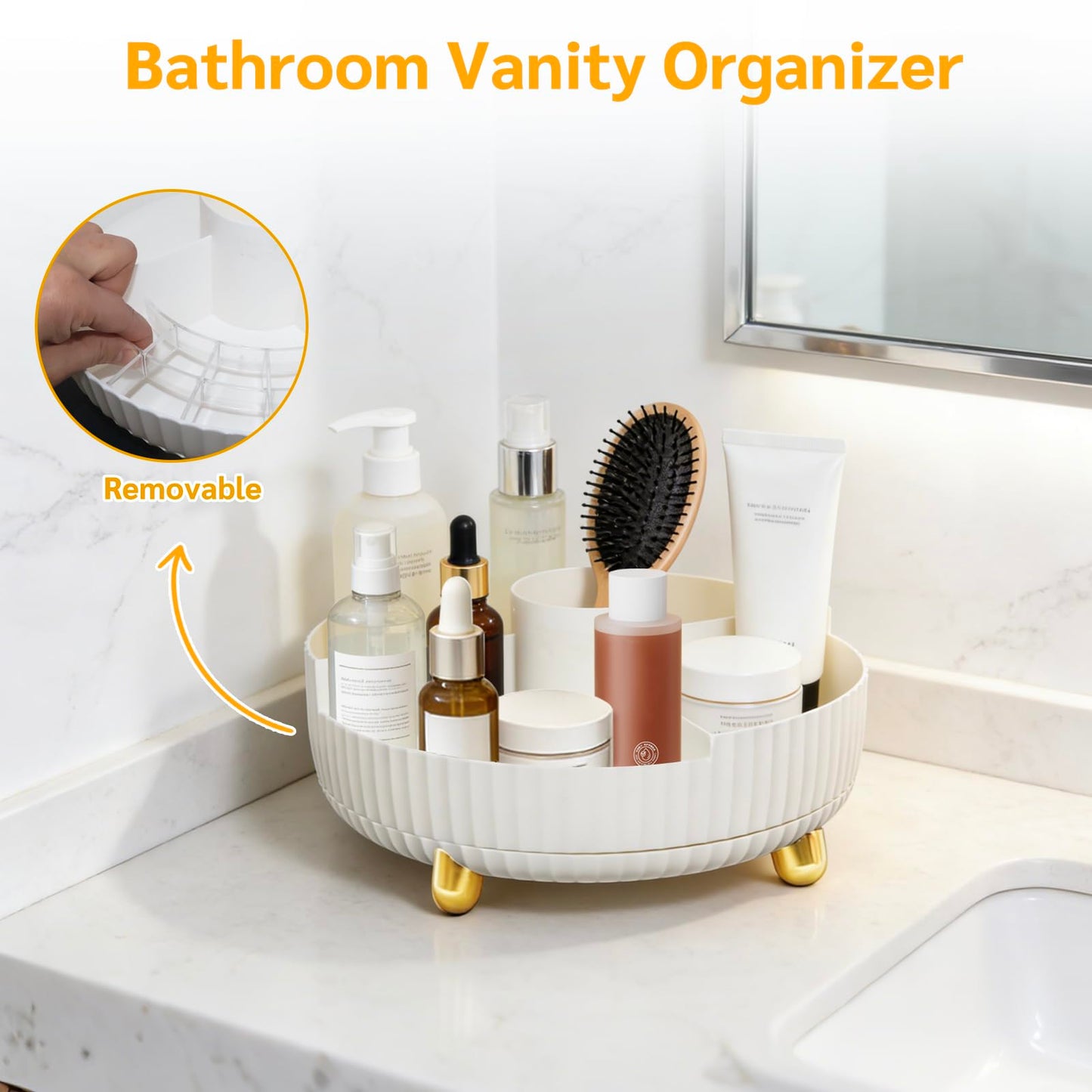 MAQUIRENZ Rotating Makeup Organizer for Vanity Large Capacity Skincare Organizers,Bathroom Counter Organizer, Spinning Perfume Organizer & Dressr Organizer, White