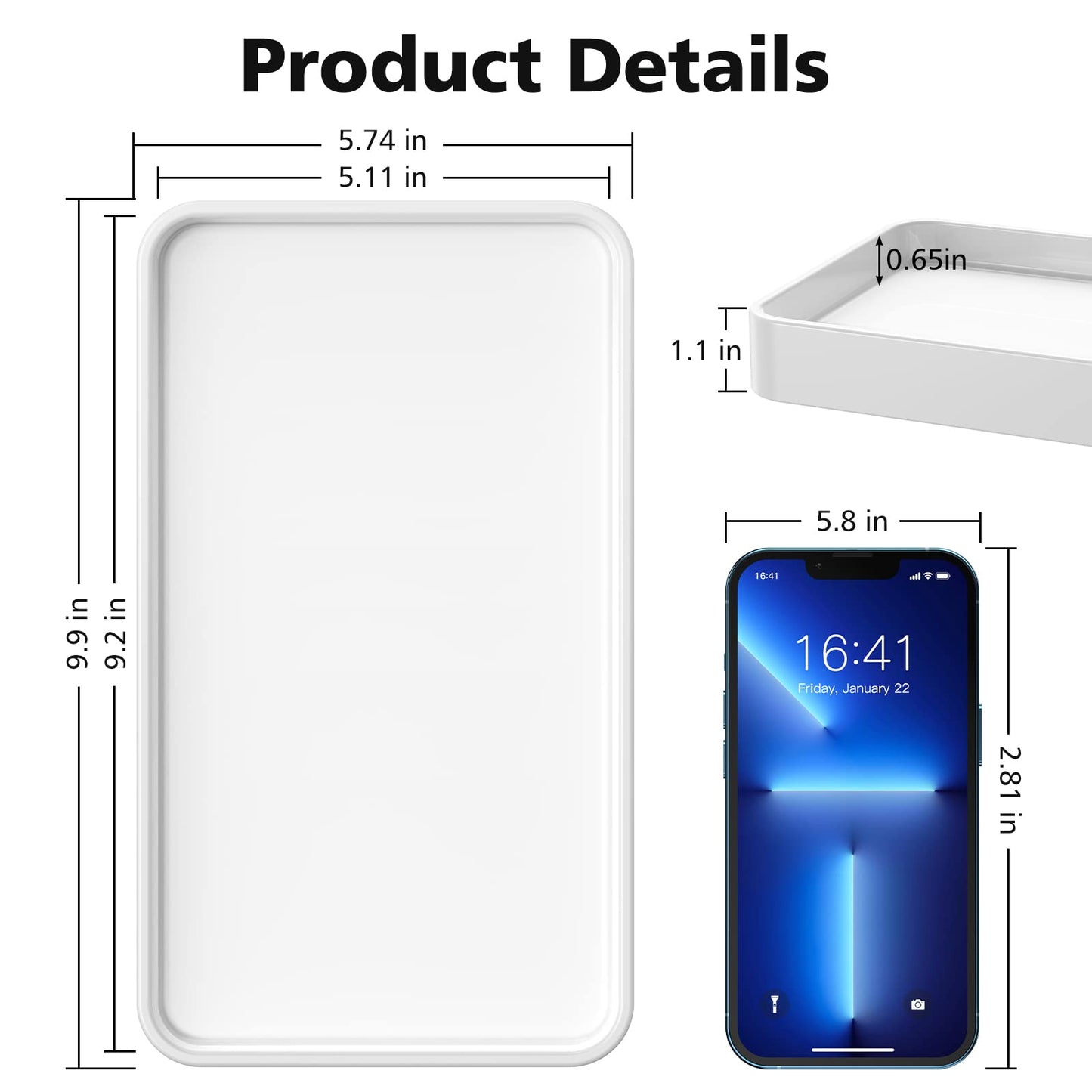 Gurygo 10" Bathroom Countertop and Vanity Tray - Kitchen Tray for Soap Bottles - Ceramic Vanity Tray for Bathroom Counter Organization - Kitchen Tray(White, Set/1)