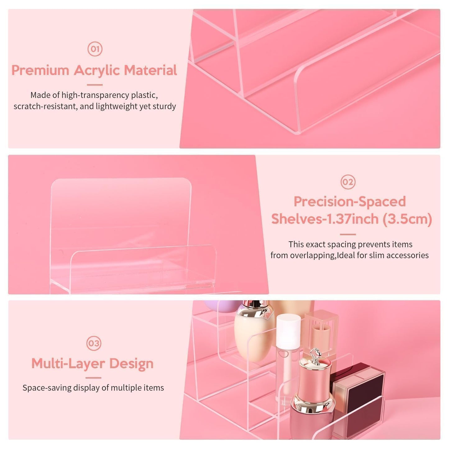 2 Pack Acrylic Purse Display Stand for Purses & Wallets,6-Tier Clear Jewelry Riser Purse Handbag Organizer Shelf,Perfume Stand Jewelry Riser Rack,Acrylic Shelf for Cosmetic Perfume Sunglasses Handbag