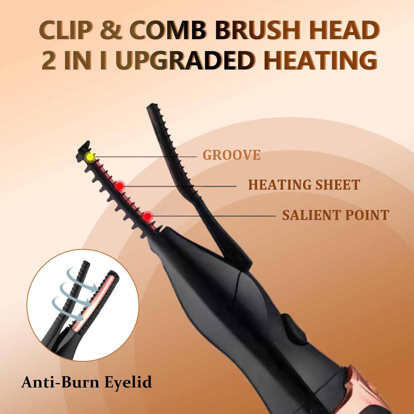 Heated Eyelash Curler - 2-in-1 Clip-Type Design, 3 Temperature Modes, USB Rechargeable Electric Eyelash Curler, Natural Curling 24H Long-Lasting Curl, Gift for Women & Girls, Shiny Black B