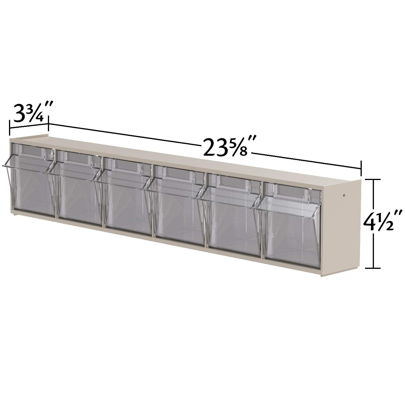 Akro-Mils TiltView Plastic Storage Cabinet with 6 Tilt Out Bins, Horizontal Organizer, Teacher Toolbox, and Office Supply Organizer, 23-5/8" W x 3-1/2" H x 3-3/4" D, Stone