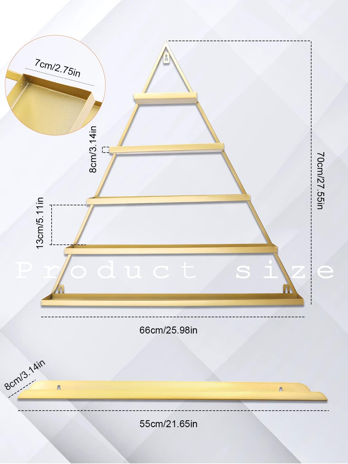 EBANKU 10PCS Nail Polish Racks 5 Tiers Nail Polish Shelf for Wall Triangular Display Rack Cosmetic Display Cases Lipstick Perfume Wall Shelf Essential Oil Organizers for Home Spa Nail Salon Shop(Gold)