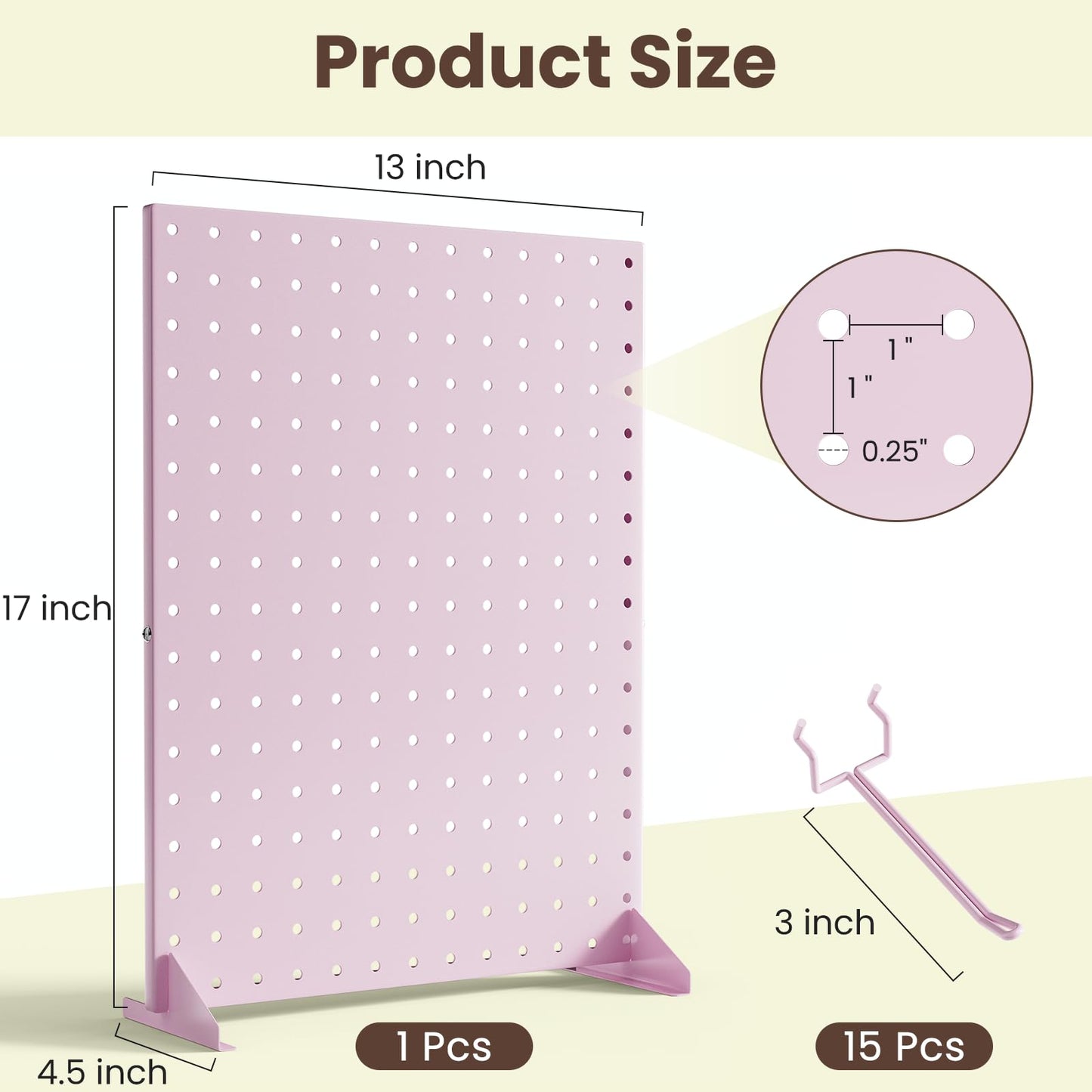 Pegboard Display Stand With 15 Peg Hooks for Retail Craft Shows & Fairs, Pink Metal Merchandise Display Rack for Selling Accessories, Display Stands for Boutique, Stores, Vendors & Events - 17x13Inch