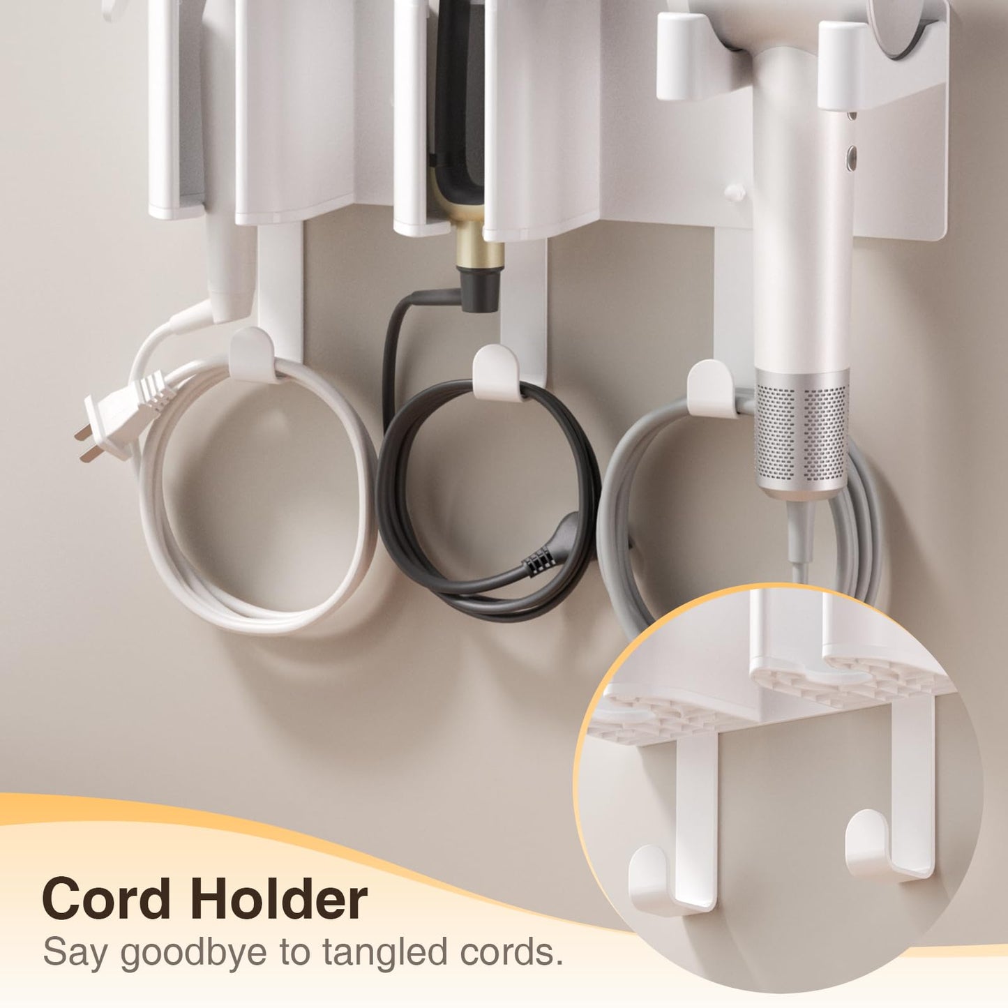 HAVICATO Hair Tool Organizer Wall Mount, Hair Dryer Holder, Curling Iron Storage, Wall Organizer for Blow Dryer and Hair Straightener, White (Hair Tools Not Included)