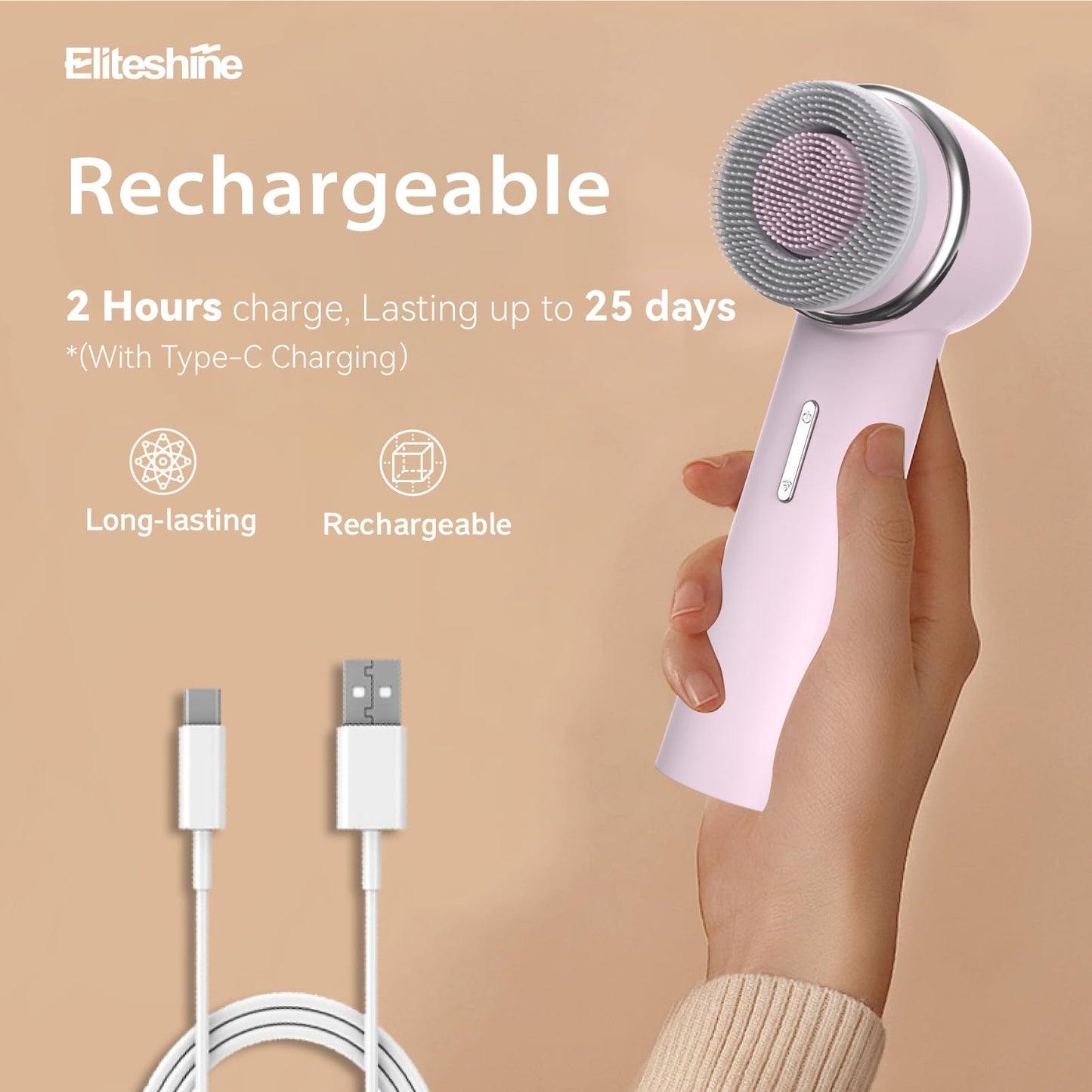 Eliteshine Electric Facial Cleanser Brush Equipped with Dual-Rotating Silicone and Bristle Brushheads,Rechargeable Electric Silicone Face Scrubber Exfoliator,Facial Cleansing Brush,for Women Skincare
