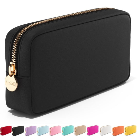 Embla Makeup Bag Travel Cosmetics Pouch and Toiletry Bag, Nylon Zipper Pouch Purse, Cute Make Up Organizer Storage Tote for Women Girls, Waterproof Travel Skincare Case, Small Makeup Bags, Black