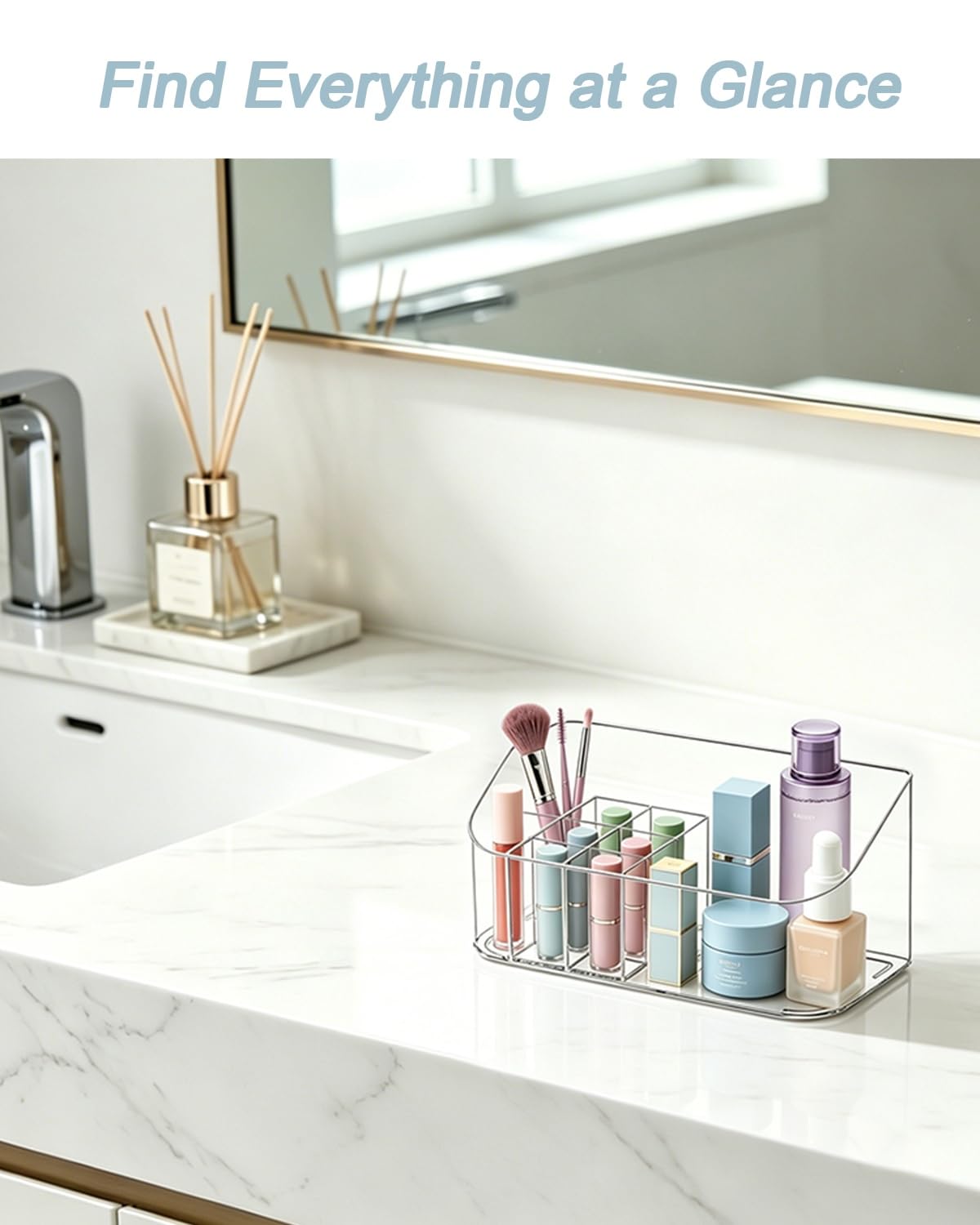 Makeup Tray Holder Organizer Cosmetic Display Case Tabletop Desktop Vanity Countertop Bathroom Wall Cabinet Medicine Storage Box 9 Dividers 2 Removable Women Ladies Girls Gifts Crystal Clear 1 PACK