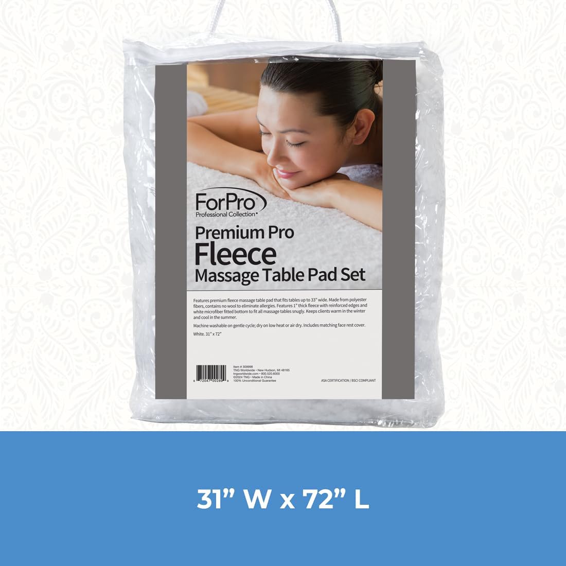 ForPro Premium Pro Fleece Massage Table Pad Set, Extra Soft, Hypoallergenic, Includes Massage Table Pad and Face Rest Cover, 31” W x 72” L, White