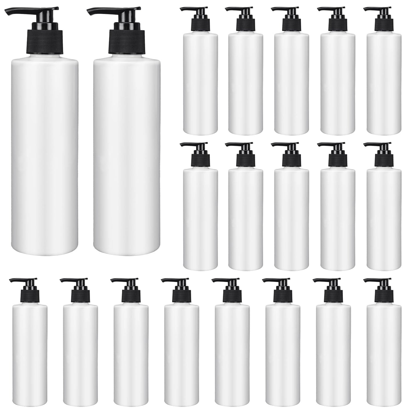 20 Pack Plastic Pump Dispenser Bottle Bulk, 8 oz Empty Lotion Bottle Refillable Containers with Pump for Shampoo Massage Oil Dispensing Travel Daily Life (White)