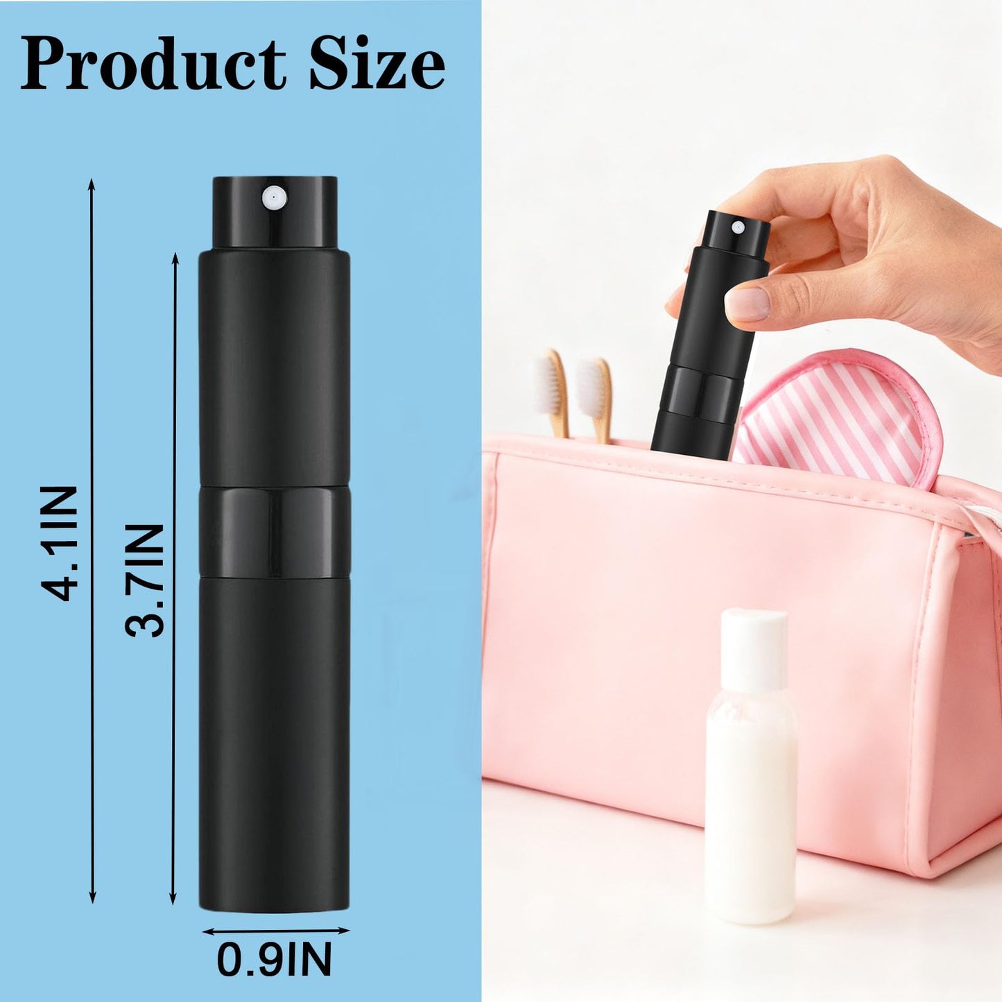 KBTYUDD 10 Pack 8ML Travel Perfume Bottle Refillable Empty Perfume Atomizer Cologne Travel Spray Bottle for Refill Portable Cologne Dispenser Mini Sprayer for Women Men Twist Tpye (Black)