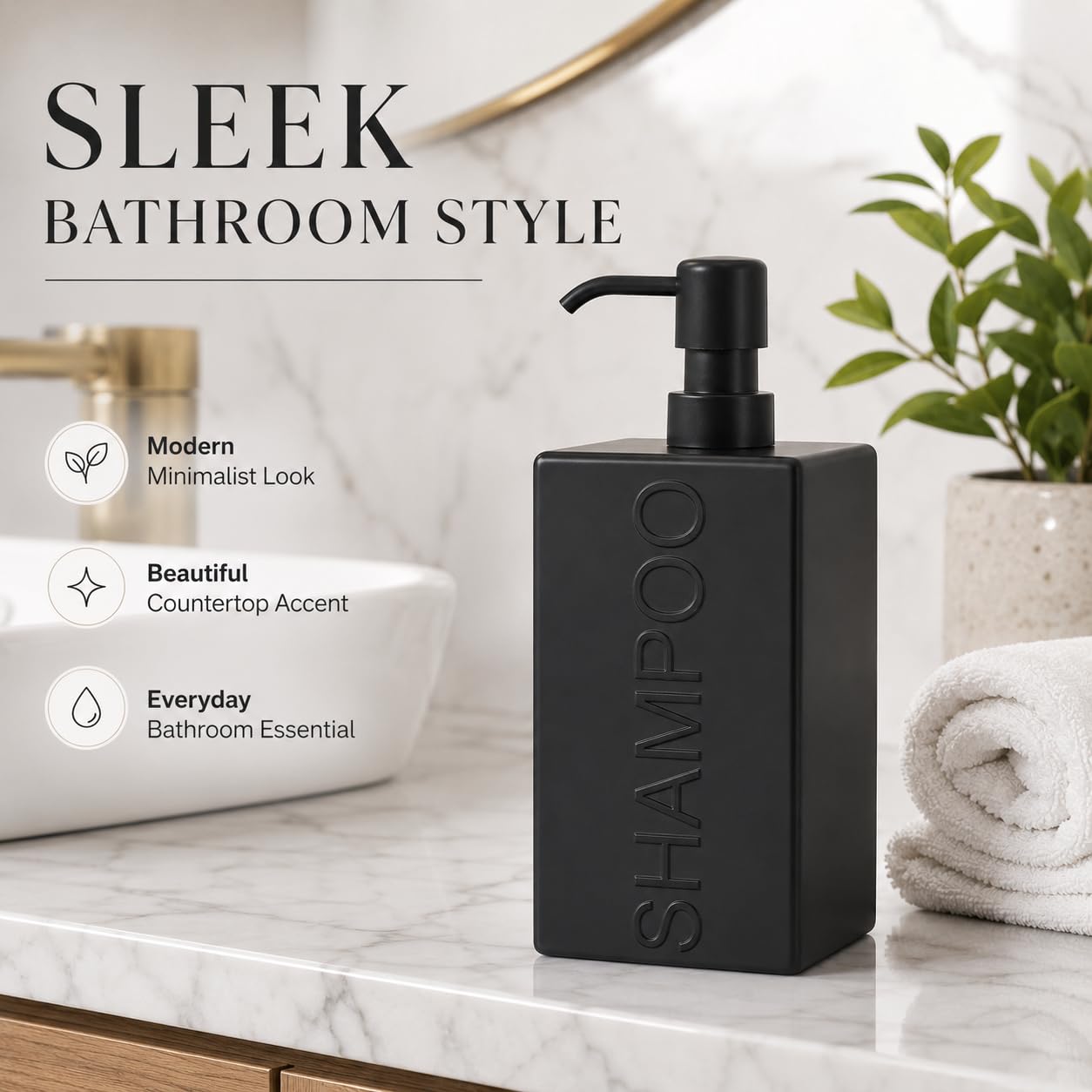 Indecor Home Rectangular Resin Dispenser Premium Bathroom Shampoo Conditioner Body Wash Bottle Modern Refillable Pump Design