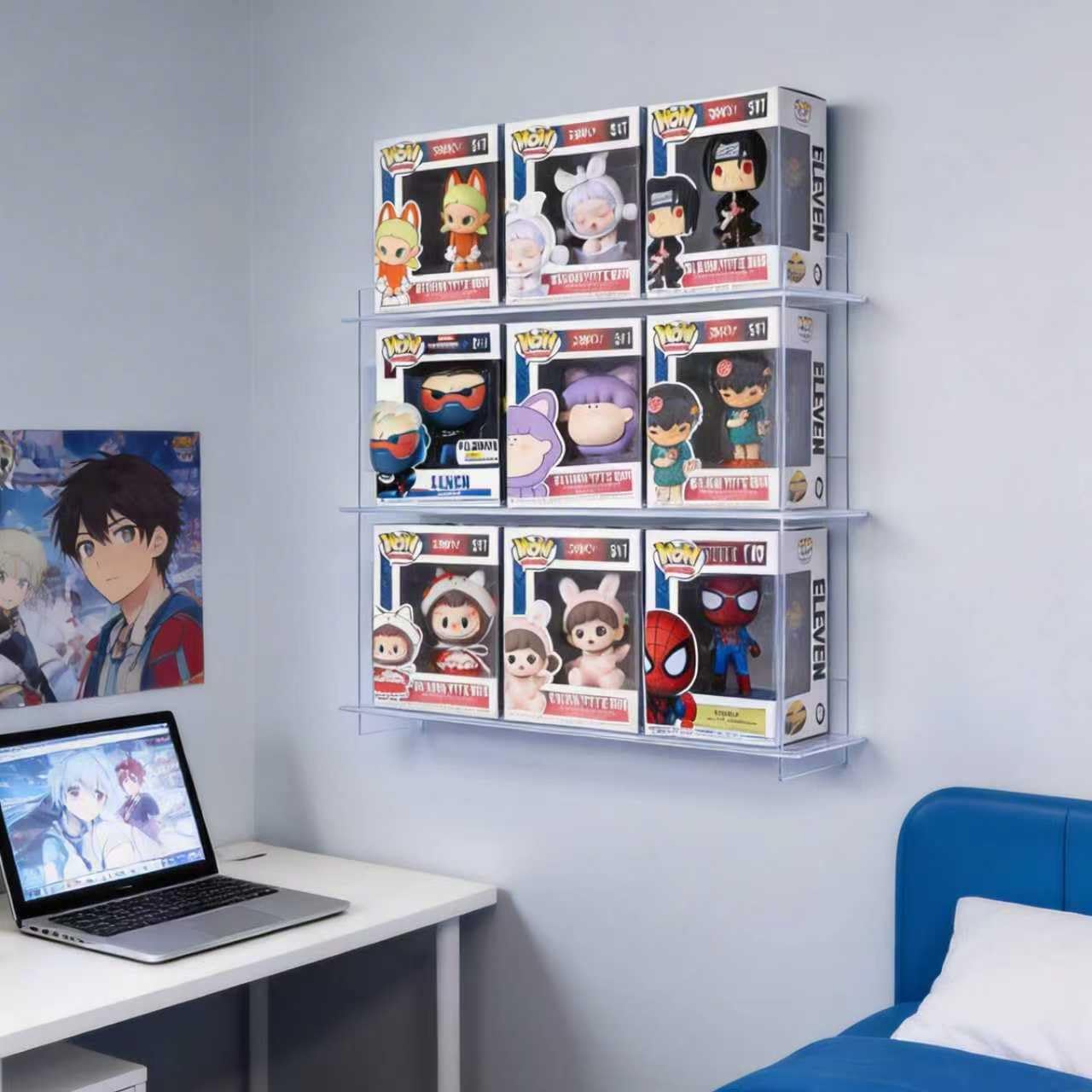 HONTUU 2 Pack Wall Display Shelf for Funko Pop Figure Cases in Box, Clear Acrylic Stackable Stand, Display Organizer for Action Figures Perfect for Bedrooms, Home Offices, Studies, and Living Rooms