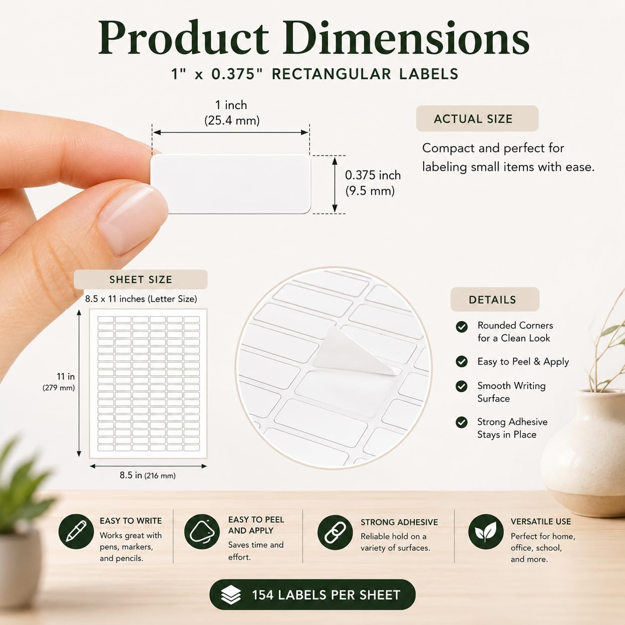 Small Sticky Labels White Rectangular Labels 1" x 0.375 + Bonus Color Labels - White Coding Labels for Printer Produce Excellent Results with Laser Printer-Template Included! 1660 Pack