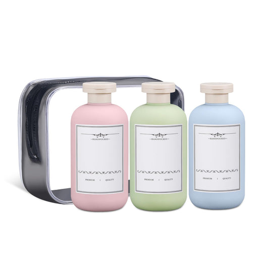ASEVAT Plastic Leak Proof Travel Bottles for Toiletries, TSA Approved Travel Size Containers, Squeeze Bottles Refillable for Shampoo, Lotion & Body Wash (Blue+Pink+Green, 10 oz)