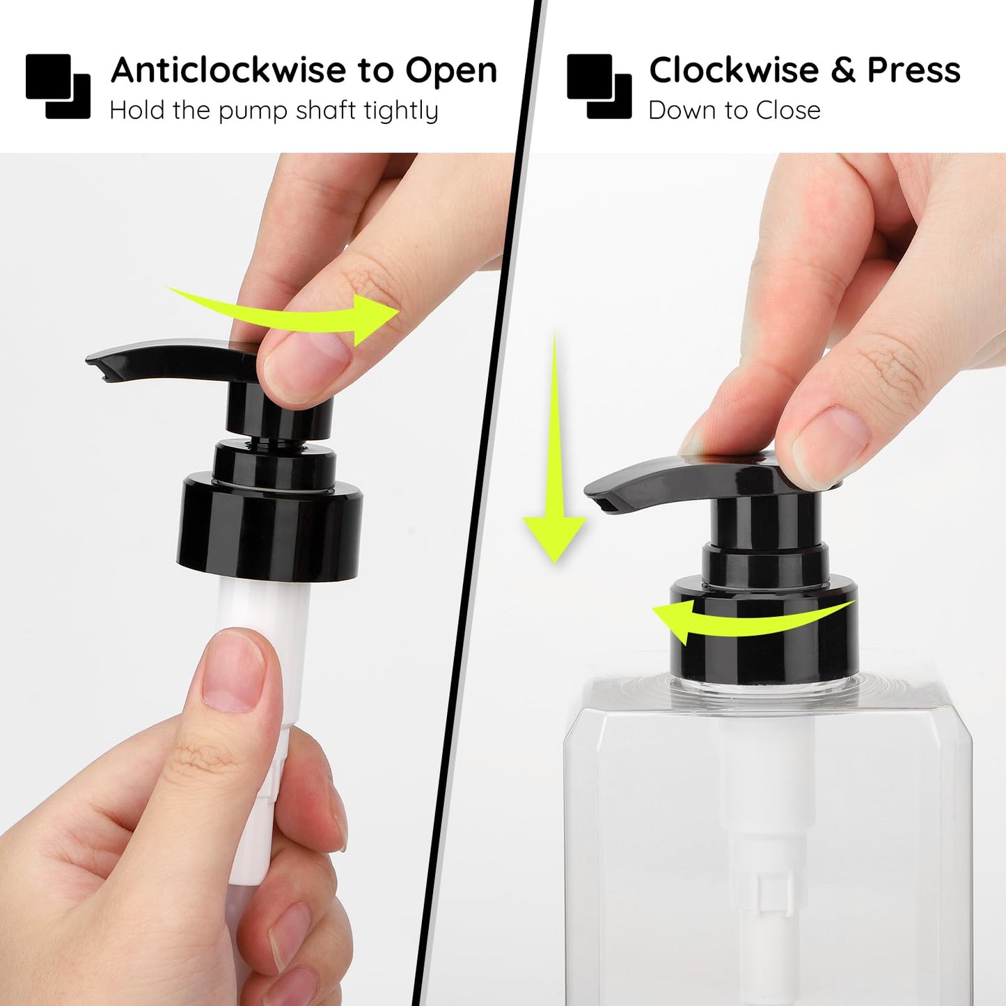 Segbeauty 33.8oz Plastic Soap Dispenser Bathroom, 2pcs Large Capacity Shampoo and Conditioner Dispenser, Square 1000ml Hand Soap Bottle Refillable, Clear Empty Pump Bottles with Waterproof Labels