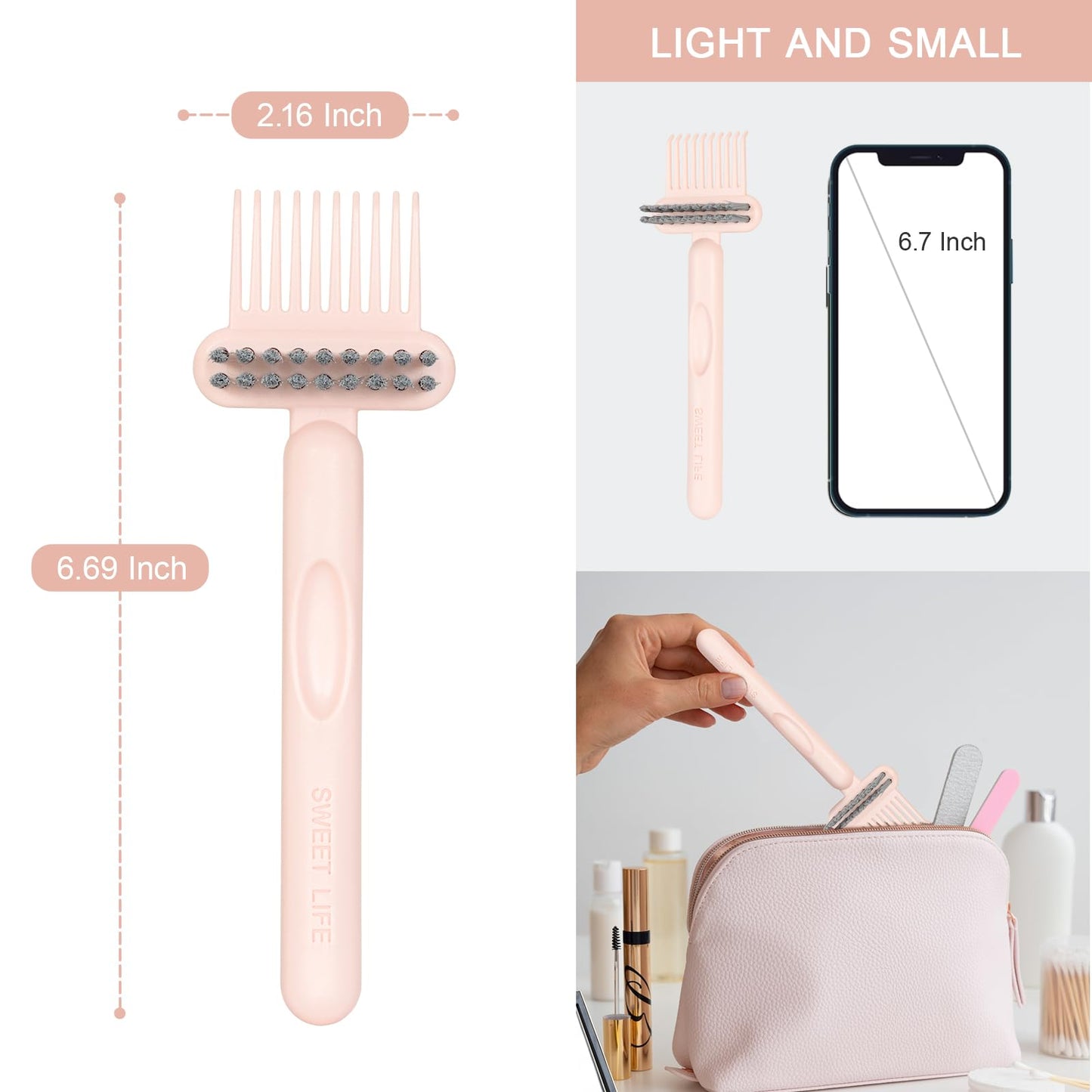 RHOS 2-in-1 Hair Brush Cleaner and Remover Tool - Comb for Removing Hair and Dust, Suitable for Home and Salon Use (1 Pack - Pink)
