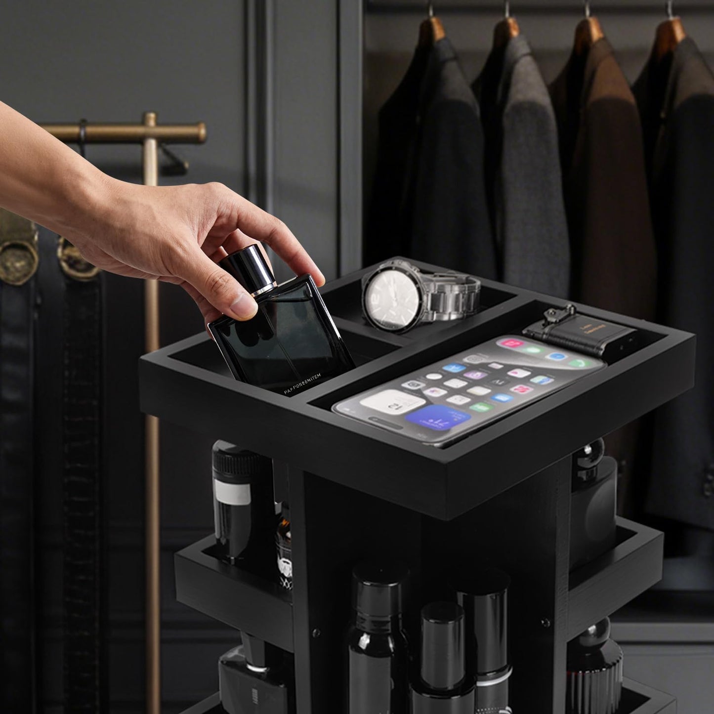 TRQWRO Gift for Men,Mens Organizer,Cologne Stand with Rotate,Mens Accessory Organizers or Valet Tray,Birthday Gift for Dad,Husband,Boyfriend,Anniversary Idea for Him,Watch,Perfume Holder