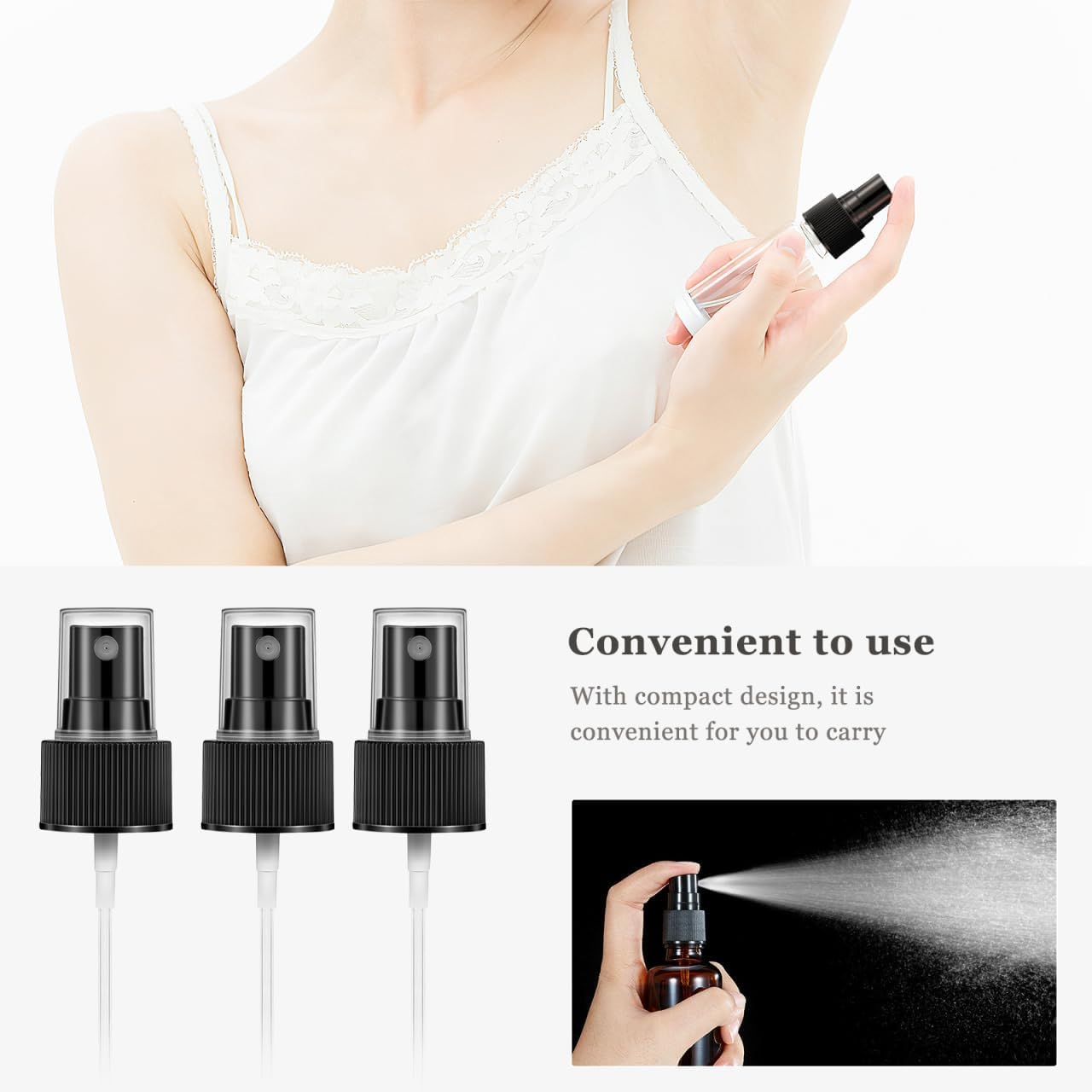 Spray Bottle Tops 50-Pack Plastic Spray Bottle Nozzle Sprayer Caps Replacement Fine Mist Pump Heads for Toners and Essential Oil Black