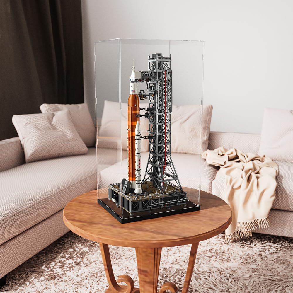 DuvinDD Acrylic Display Case for Large Collectibles, 29 inch Tall Clear Display Box for Lego NASA Artemis 10341 42221, for Bearbrick 1000% Doll, Dustproof Protective Showcase with Black Base