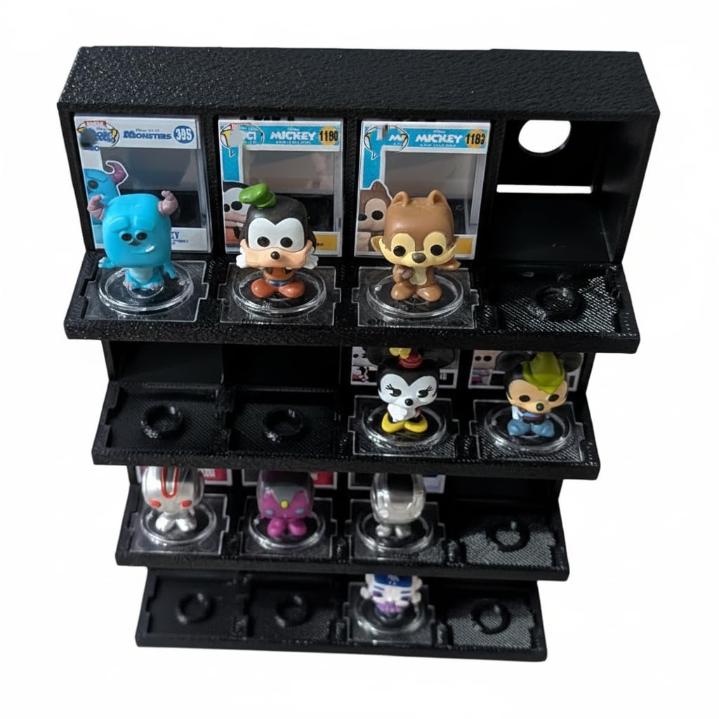 Bitty Pop Display Rack, Wall Mountable, Collectible Figurine Storage Shelf, 4-Tier, 16 Total, Display Case for Bitty Pop Figures (3D Printed)