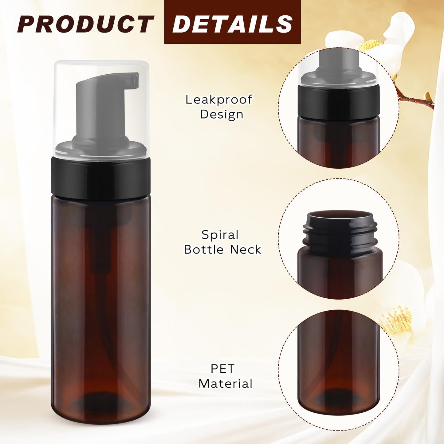 8 Pcs 150ml/5oz Foam Bottle Dispenser Empty Plastic Foaming Pump Bottle Brown Refillable Container for Shampoo Shower Hand Soap Facial Cleanser