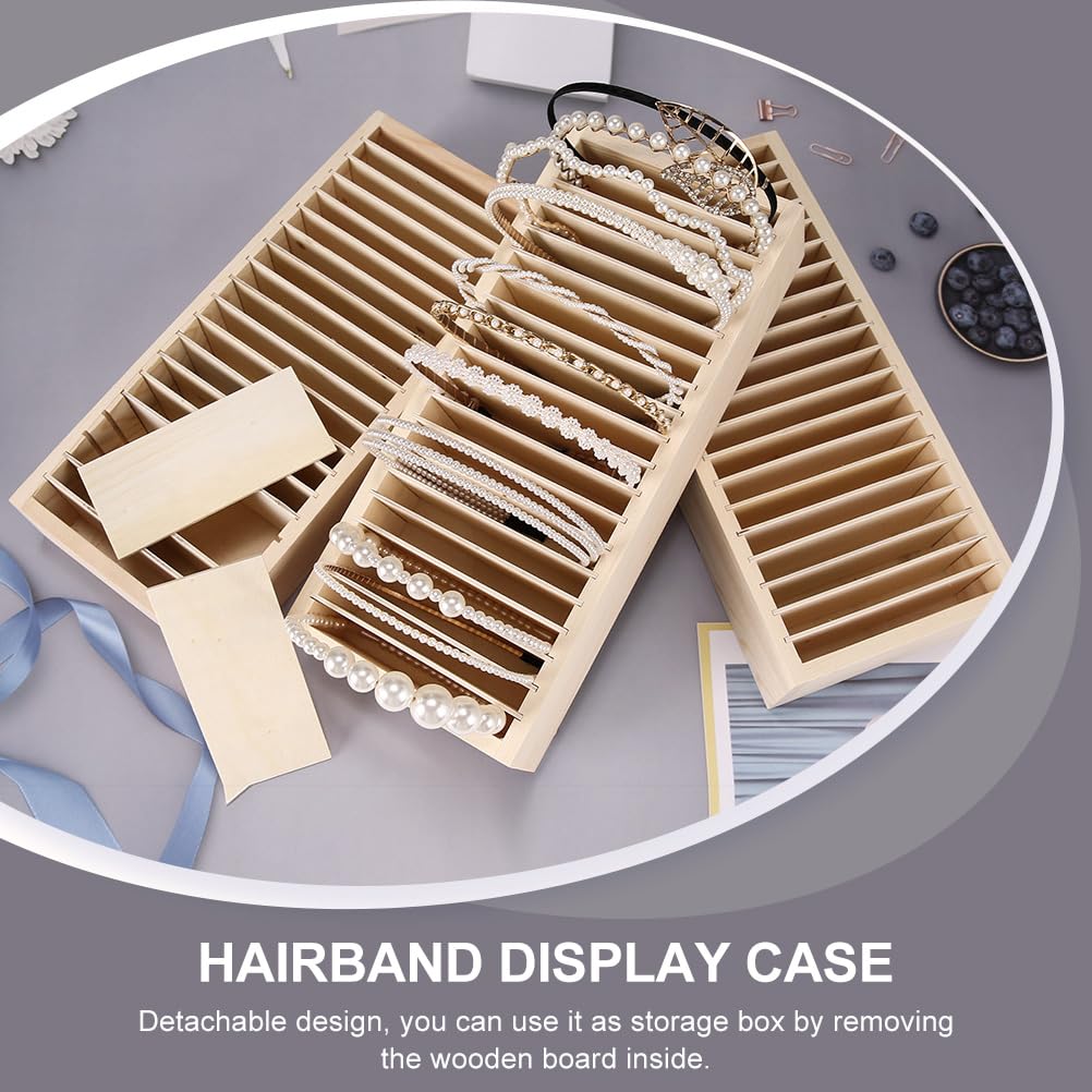 UPKOCH Headband Storage Box with 20 Compartments Wooden Hairband Organizer Display Case Detachable Tray for Hair Accessories Storage 12.59X5.51X2.36 Inches