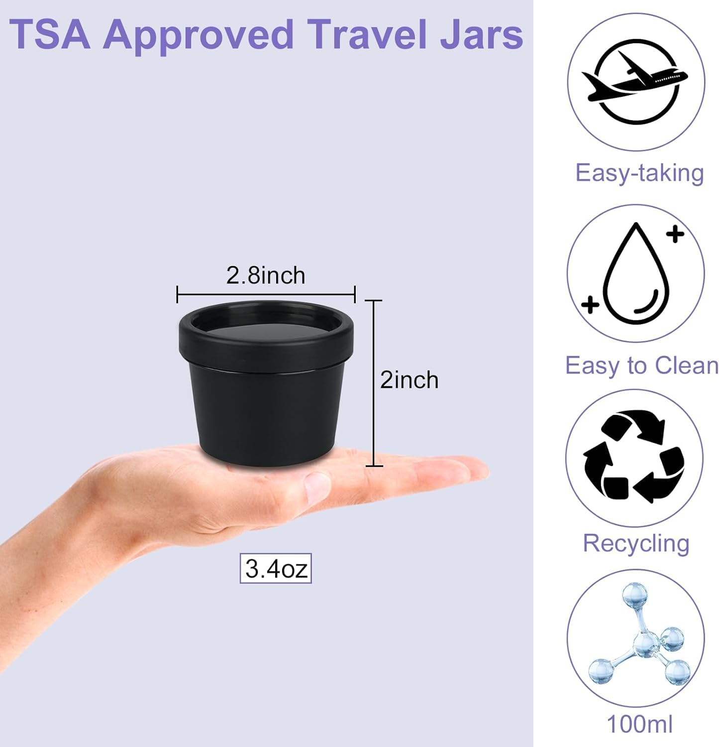 Wowang Travel Containers for Toiletries 3.4oz/100ml 24 Pack TSA Approved Plastic Cream Jars Wide-mouth Cosmetic Pot Jars with Lids Leak Proof Travel Size Containers for Makeup Face Cream(Black)