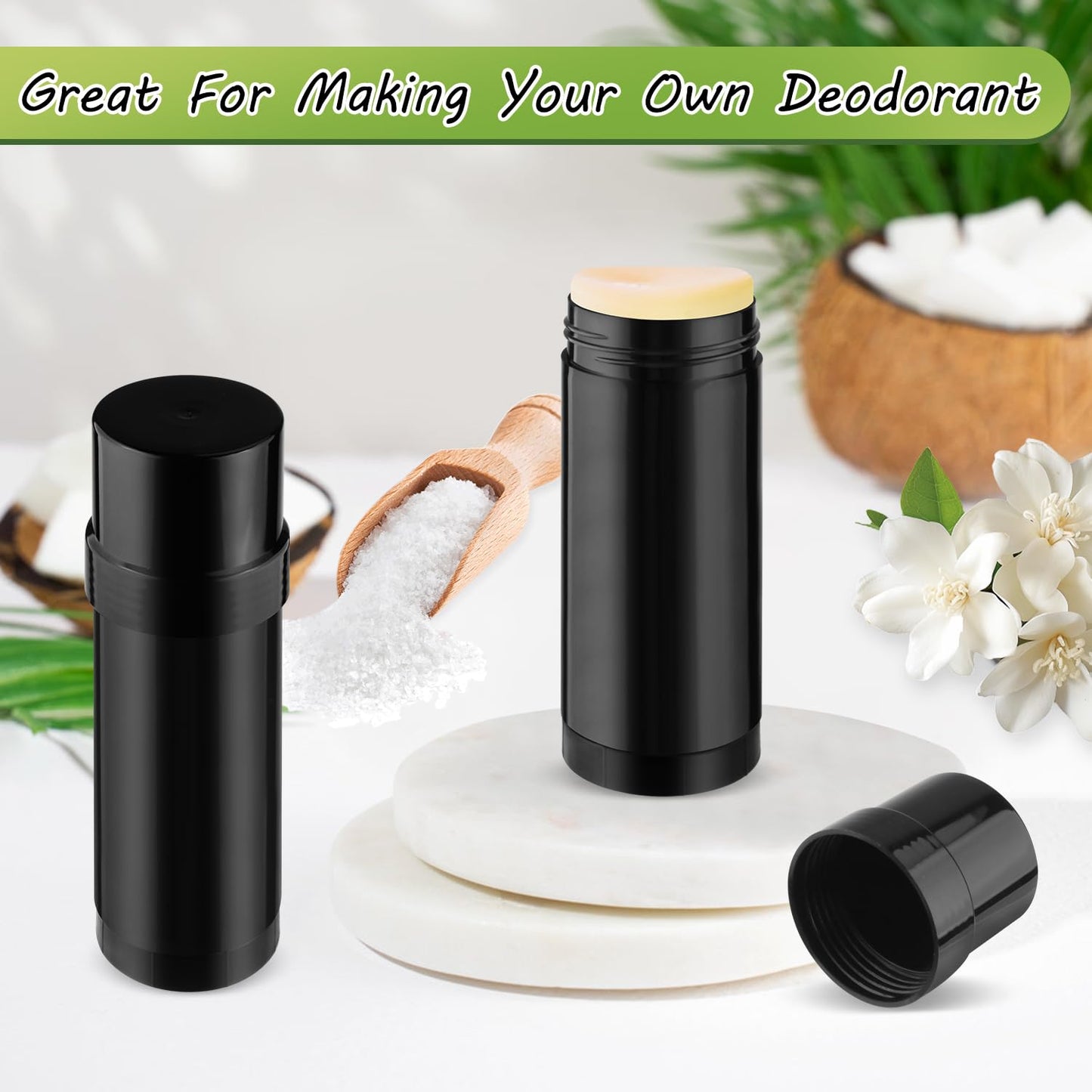 12 Pcs 60ml/2oz Deodorant Containers Plastic Twist Up Filling Bottle Deodorant Holder Stick for Crayon Chapstick Sunscreen Lotion Bar - Black