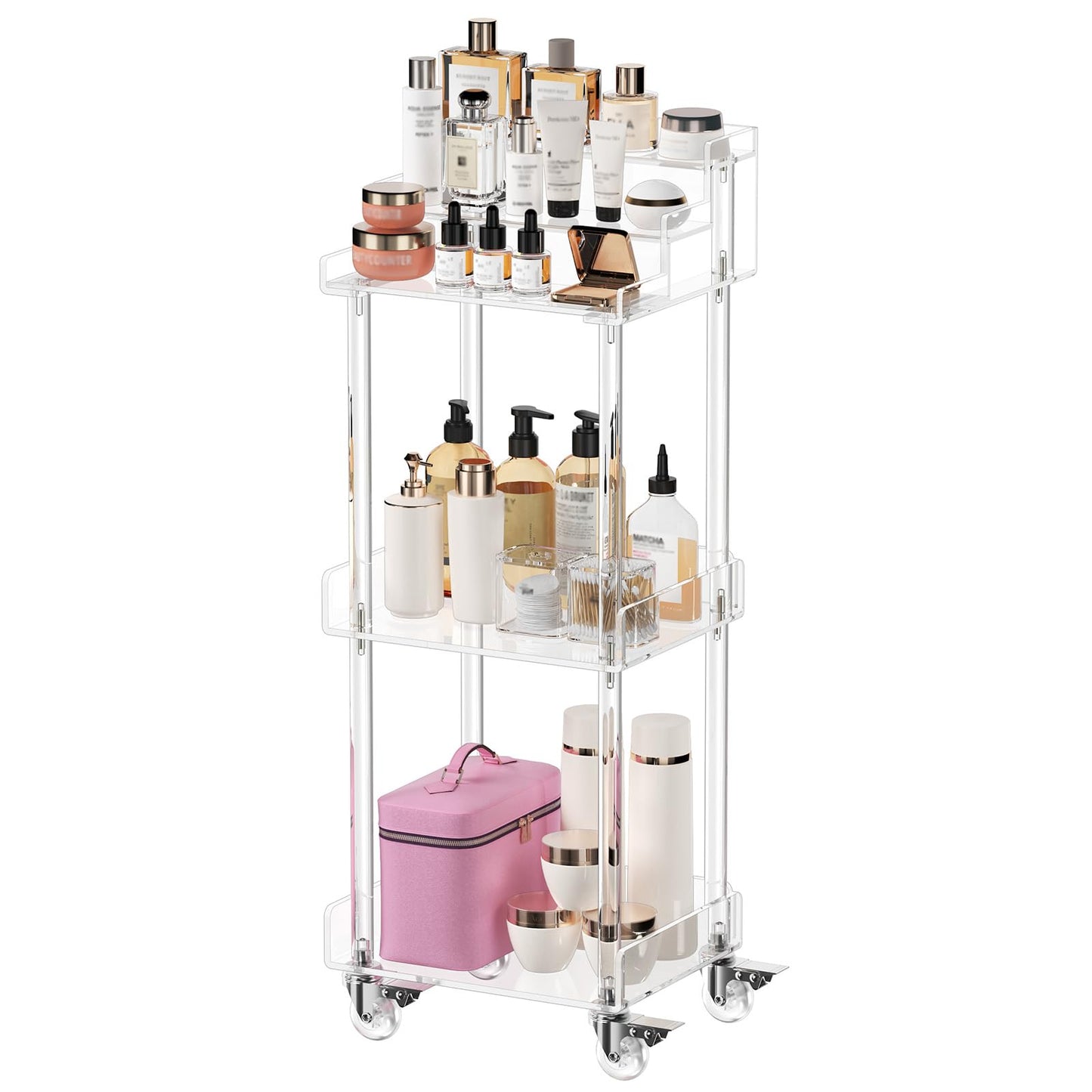 Aquiver Acrylic Makeup Storage Cart, Cosmetic Display Case Vanity Cart