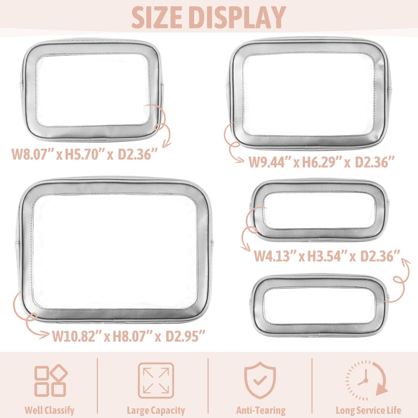 YOPCDJ 5PCS Diaper Bag Organizer Pouch Set, TSA Approved Toiletry Bag，Clear Waterproof TPU Makeup Bag Set Travel Organizer Bags for Women and Kids,Mothers Day Gifts