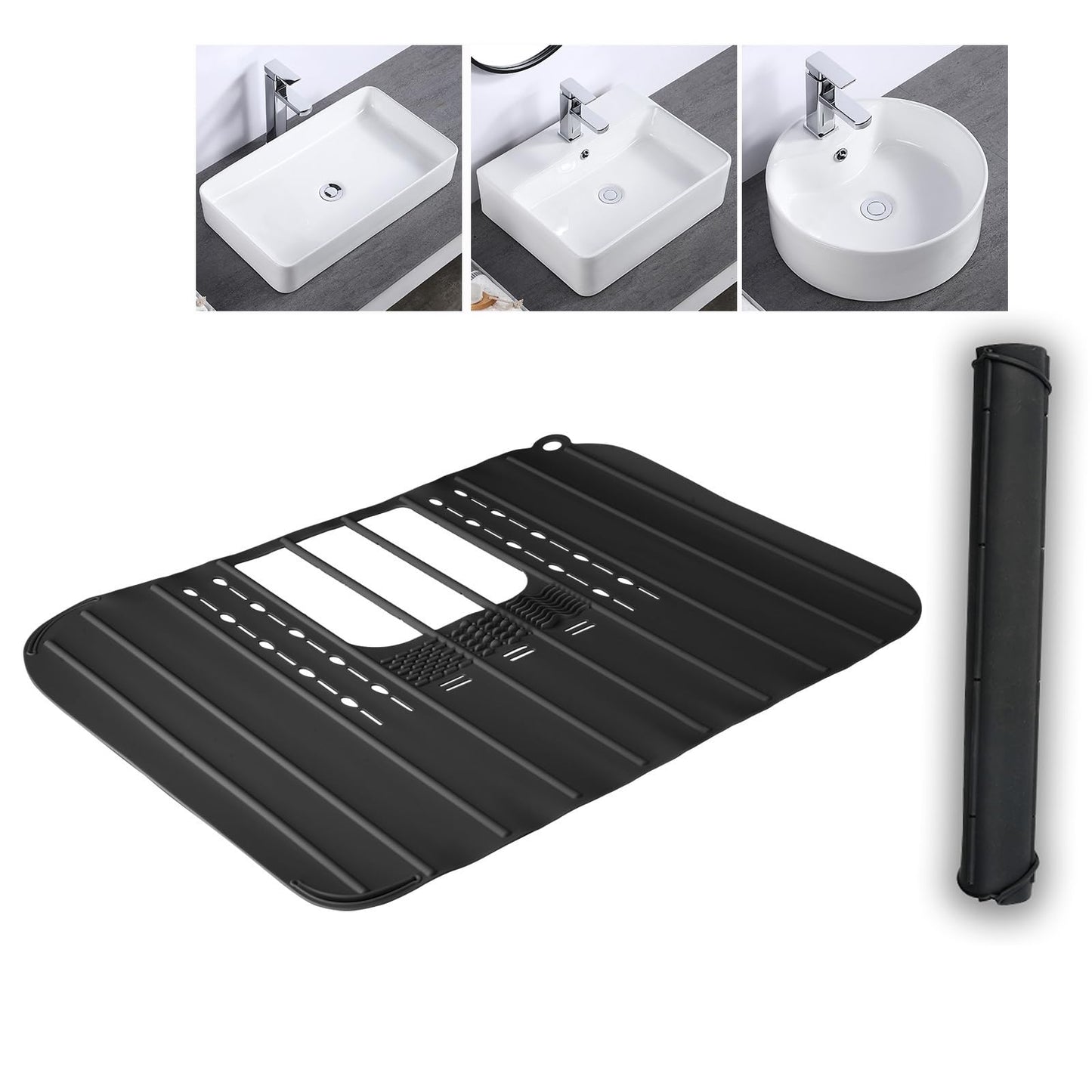 SFBBCLOZ Bathroom Sink Top Cover For Counter Silicone Beauty Makeup Brush Cleaning Mat Multi-Functional Foldable Storage Countertop Mat Black