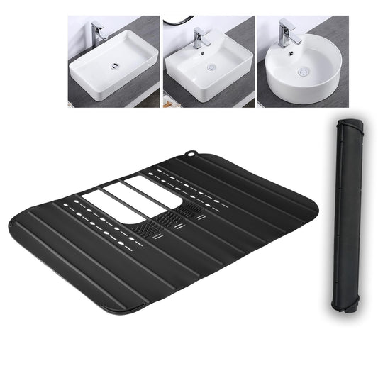 SFBBCLOZ Bathroom Sink Top Cover For Counter Silicone Beauty Makeup Brush Cleaning Mat Multi-Functional Foldable Storage Countertop Mat Black