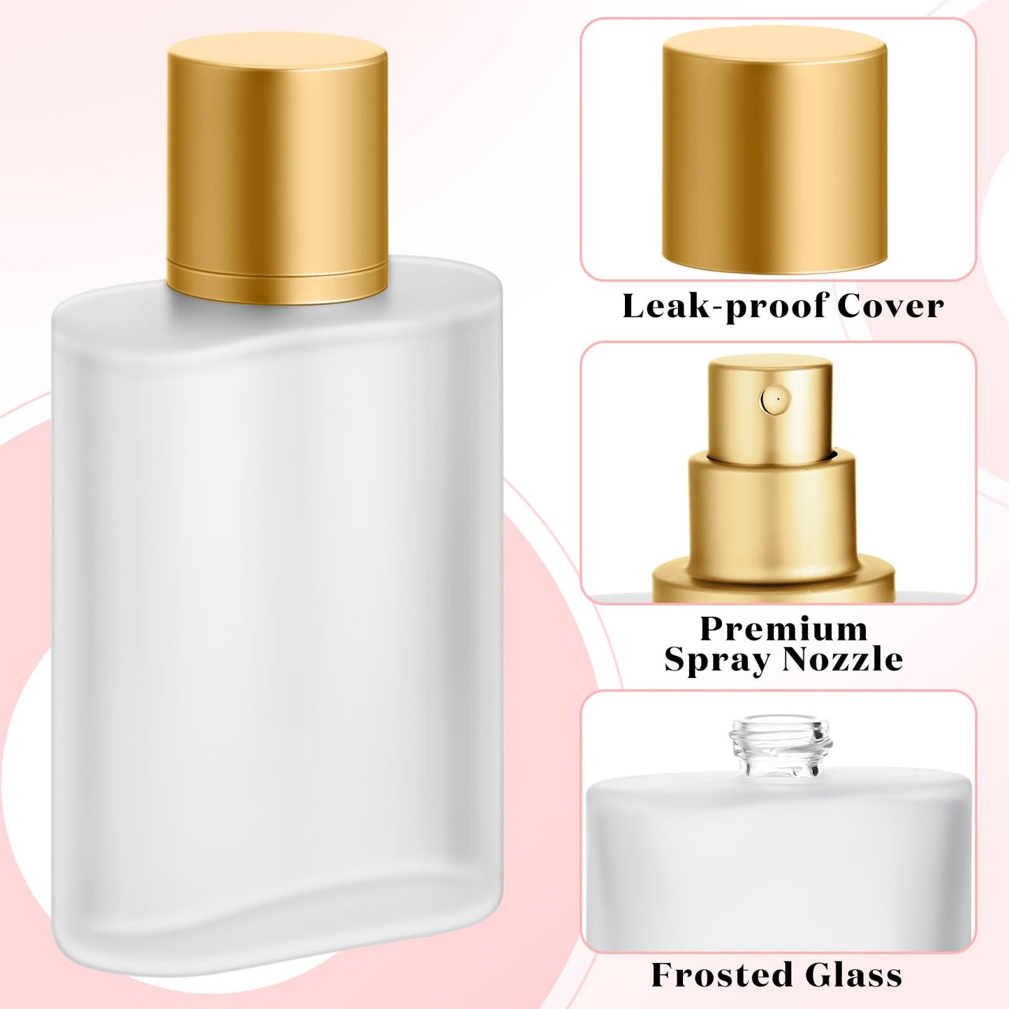 Tessco for you 6 Pcs 50/100ml Frosted Glass Bottle Perfume Atomizer Refillable Spray Empty Perfume Dispenser Fine Mist Atomizer Cosmetic Container for Travel Men Women (1.7 Ounces,Gold)