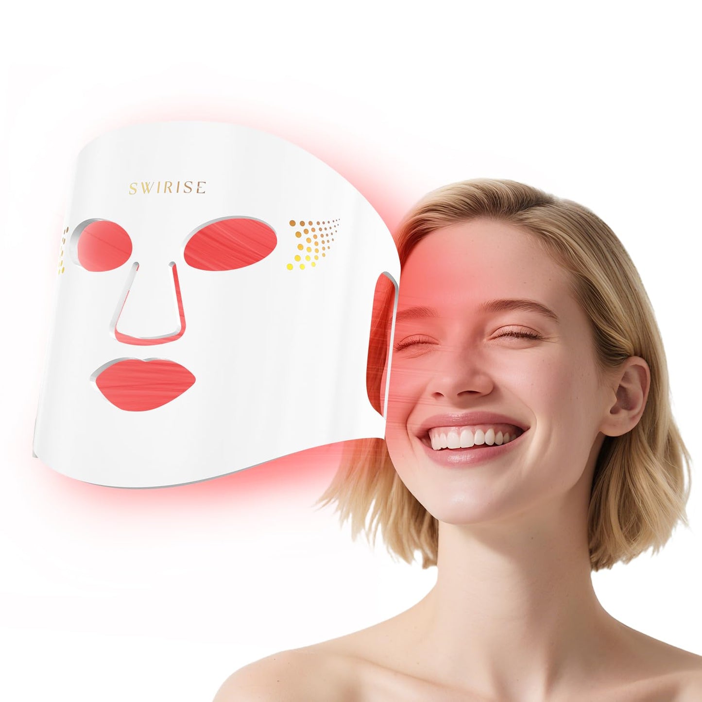 SWIRISE Red Light Therapy for Face，Red Light Face Mask with 4 Wavelengths, Facial Skin Care Mask, White