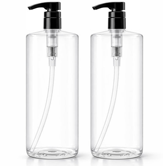 Bar5F Empty Pump Bottles 32 oz. (1-Liter) BPA-Free Crystal-Clear USA 2-Pack