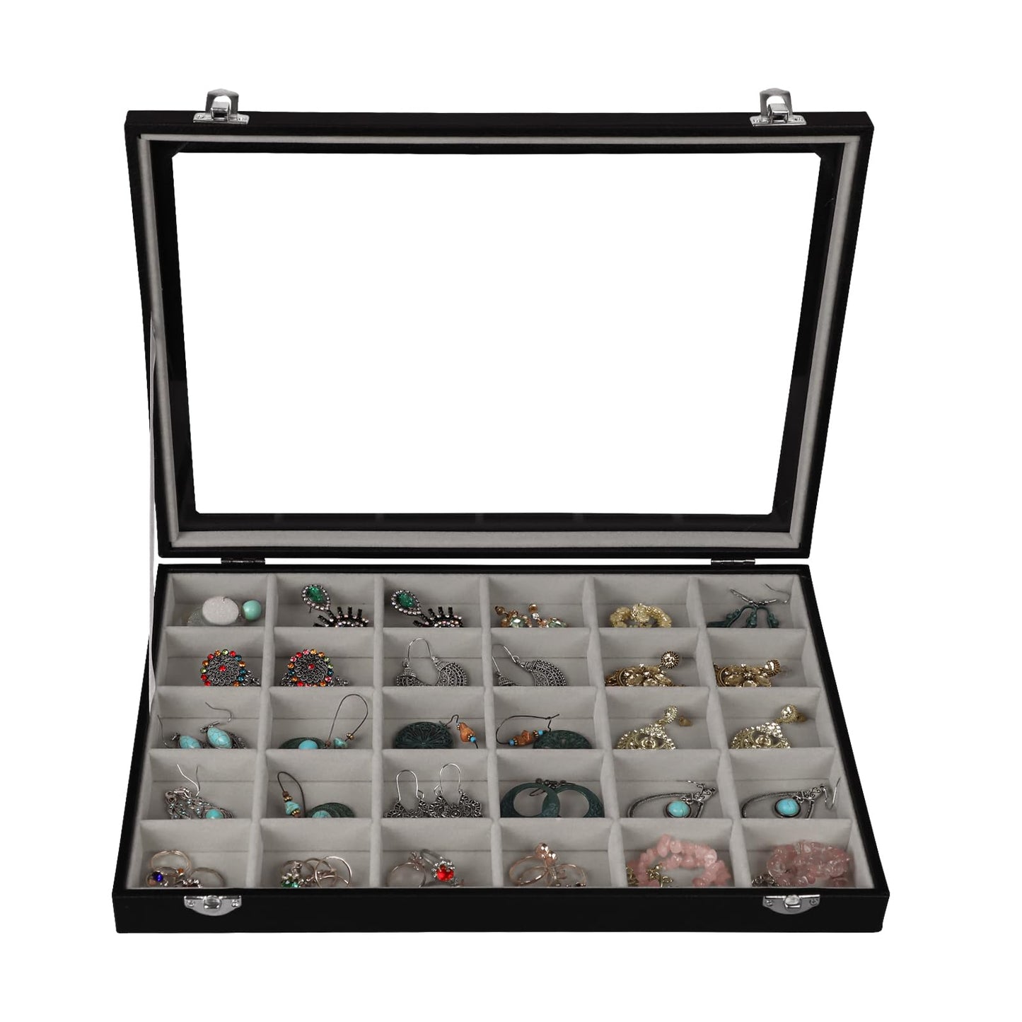 Stratalife Jewelry Organizer Earring Holder Jewelry Tray Earring Storage Organizer Display Rock Collection Box Jewelry Storage For Women Girls 30 Grid (Gray Black)