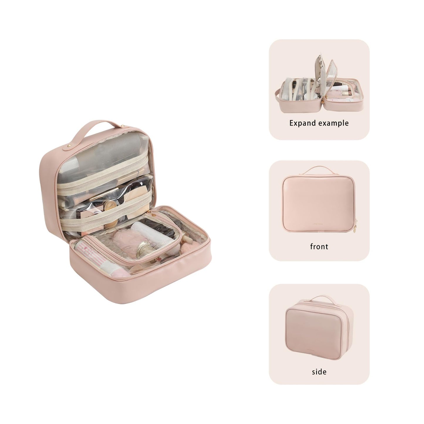 RIGHT AWAY Travel Toiletry Bag for Women,Large Makeup Bag& Cases,Waterproof Cosmetic Organizer Bag with Compartments,Portable Make Up Bag for Travel Size Toiletries,Skincare,Brushes Set,Pink